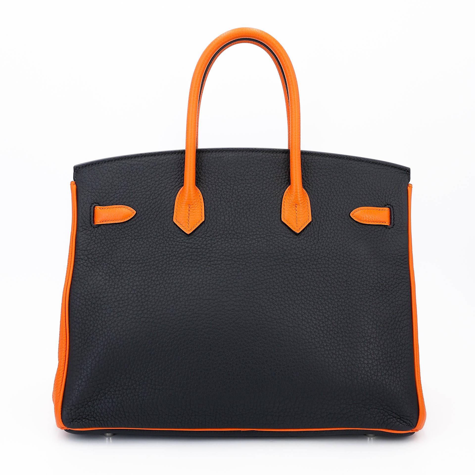 Very Good ( Rank A) HERMÈS Special Order Birkin 35 HSS Orange (93) Black (89) Clemence Palladium hardware Square P (2012) - 2
