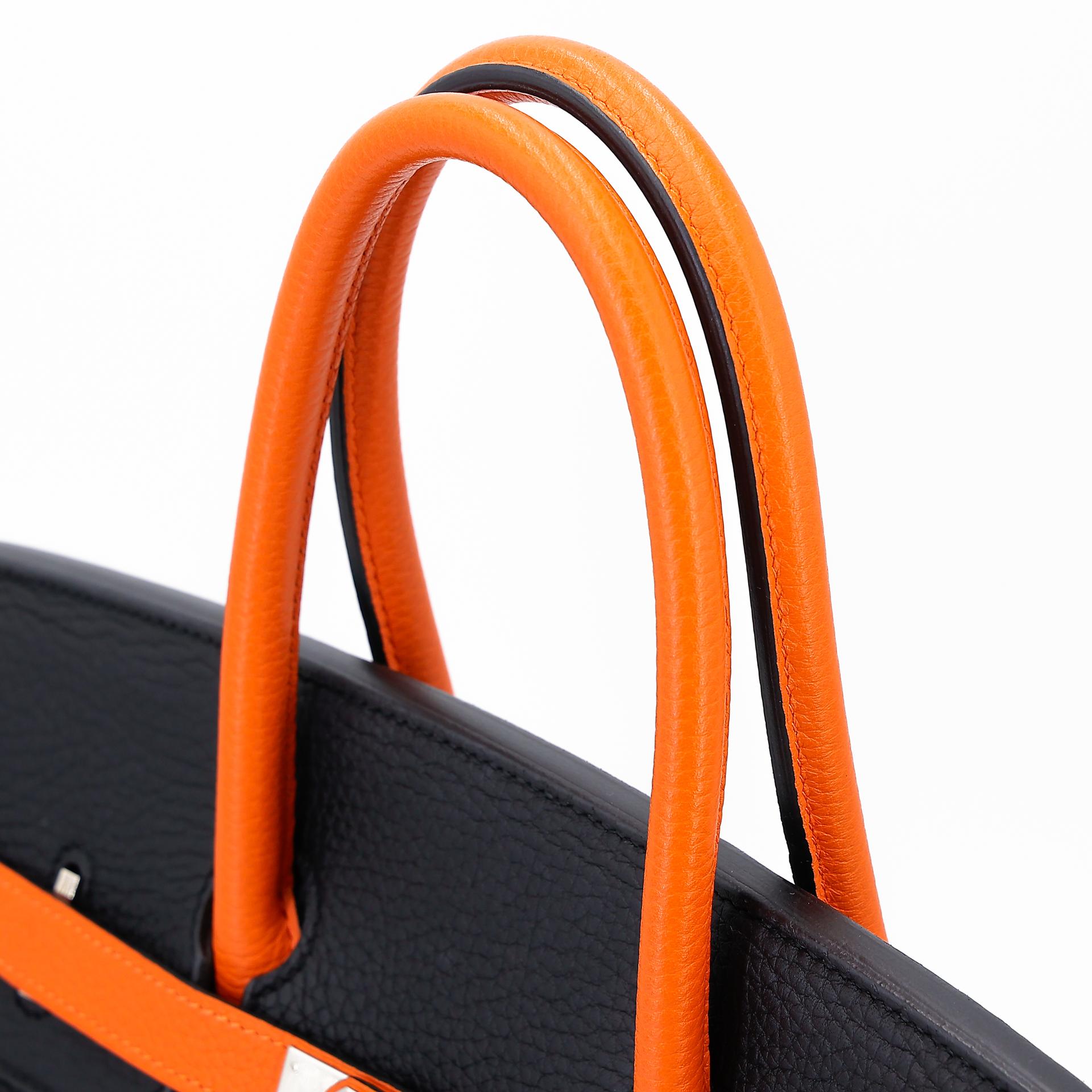 Very Good ( Rank A) HERMÈS Special Order Birkin 35 HSS Orange (93) Black (89) Clemence Palladium hardware Square P (2012) - 3