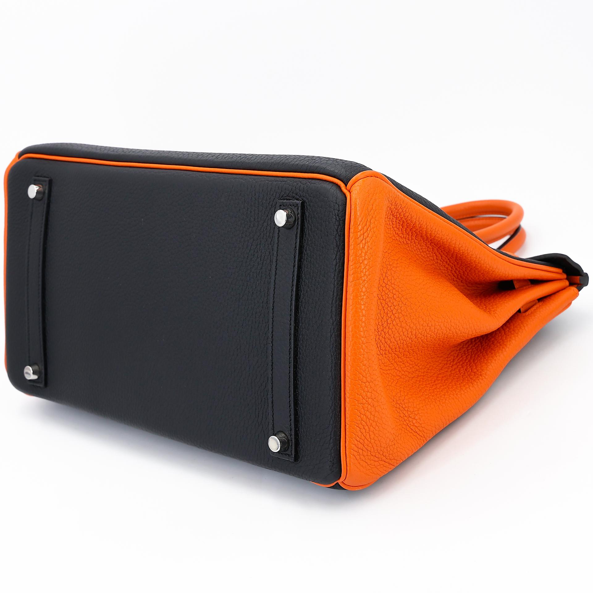 Very Good ( Rank A) HERMÈS Special Order Birkin 35 HSS Orange (93) Black (89) Clemence Palladium hardware Square P (2012) - 4