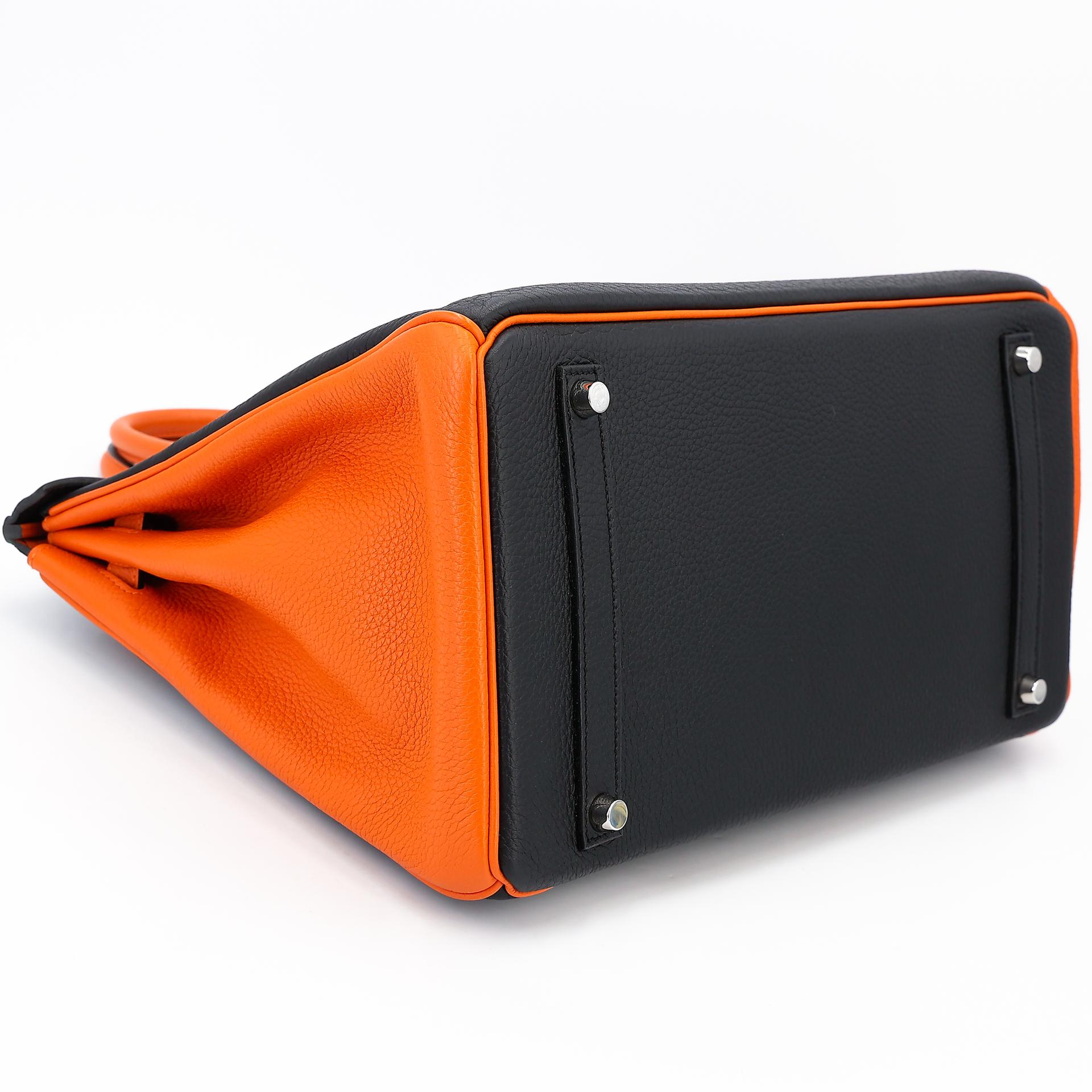 Very Good ( Rank A) HERMÈS Special Order Birkin 35 HSS Orange (93) Black (89) Clemence Palladium hardware Square P (2012) - 5
