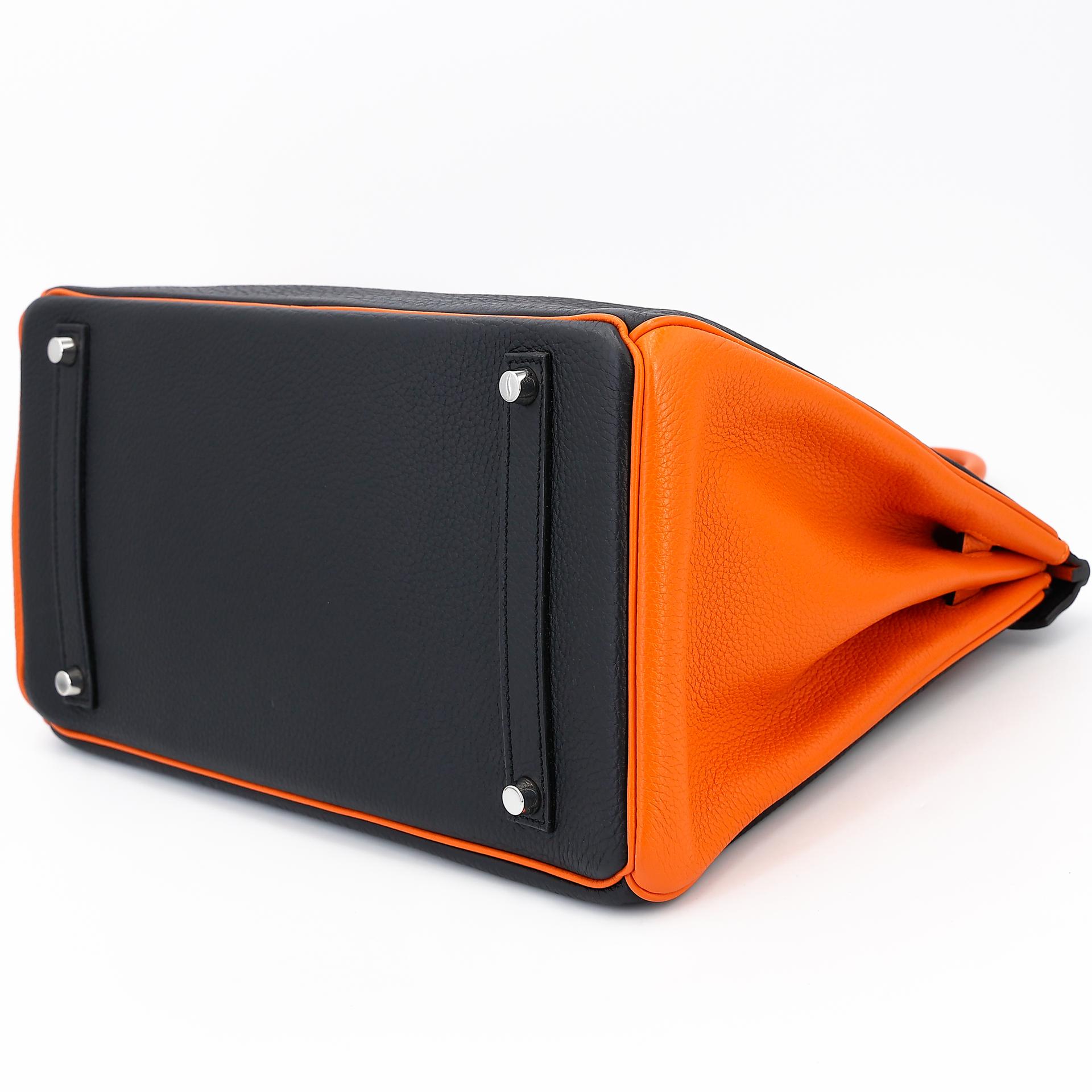 Very Good ( Rank A) HERMÈS Special Order Birkin 35 HSS Orange (93) Black (89) Clemence Palladium hardware Square P (2012) - 6