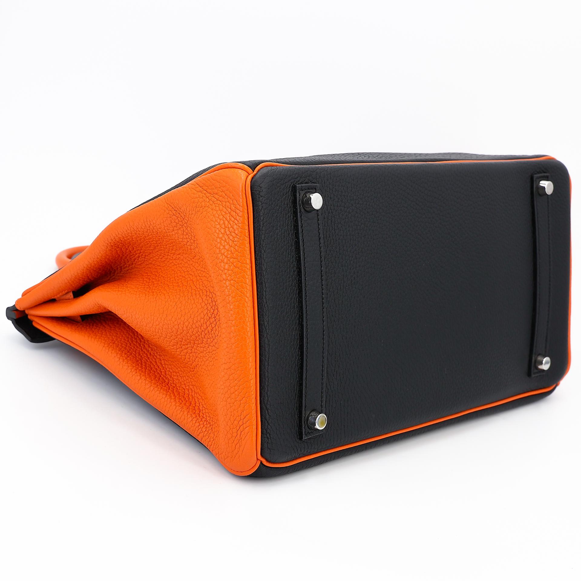 Very Good ( Rank A) HERMÈS Special Order Birkin 35 HSS Orange (93) Black (89) Clemence Palladium hardware Square P (2012) - 7