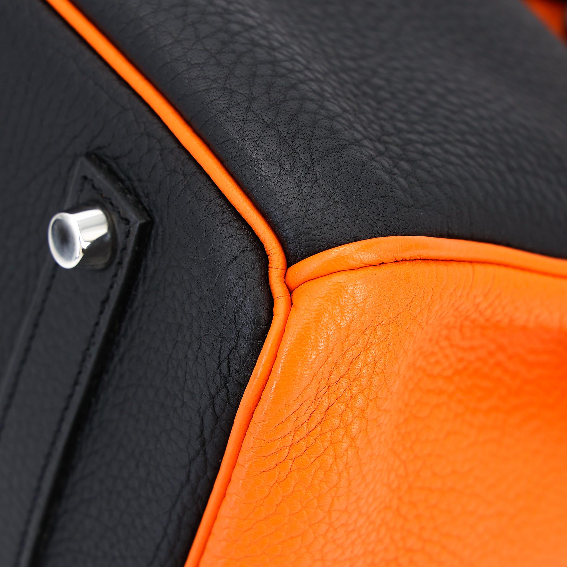 Very Good ( Rank A) HERMÈS Special Order Birkin 35 HSS Orange (93) Black (89) Clemence Palladium hardware Square P (2012) - 8