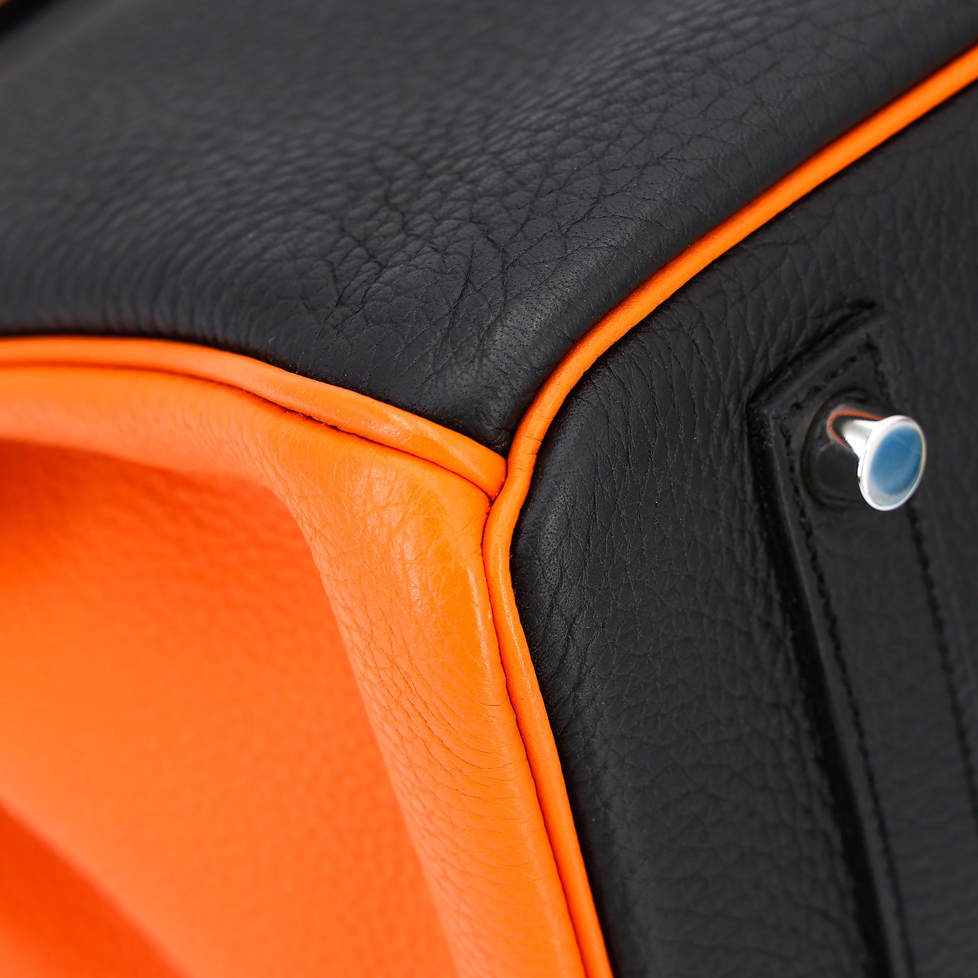 Very Good ( Rank A) HERMÈS Special Order Birkin 35 HSS Orange (93) Black (89) Clemence Palladium hardware Square P (2012) - 9