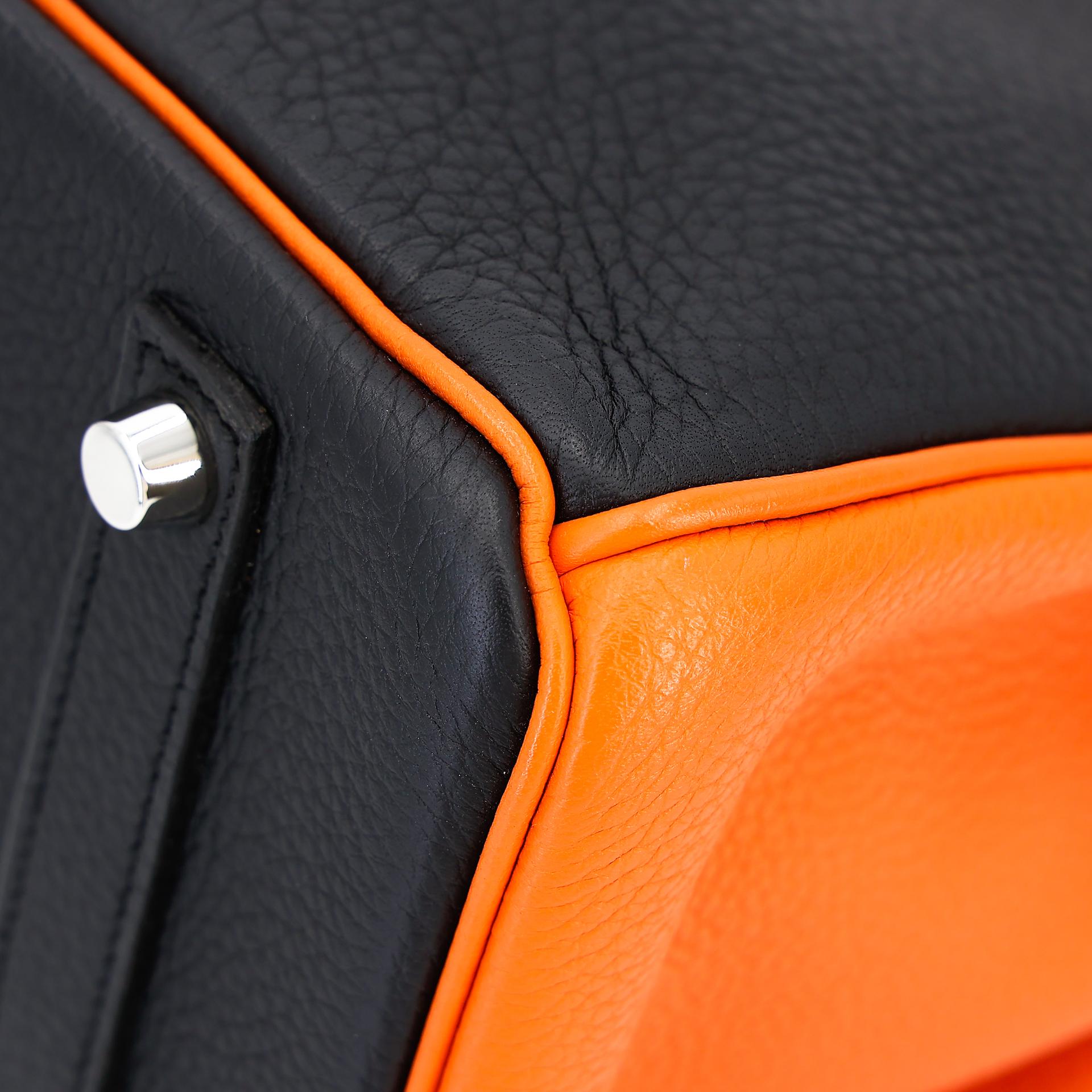 Very Good ( Rank A) HERMÈS Special Order Birkin 35 HSS Orange (93) Black (89) Clemence Palladium hardware Square P (2012) - 10