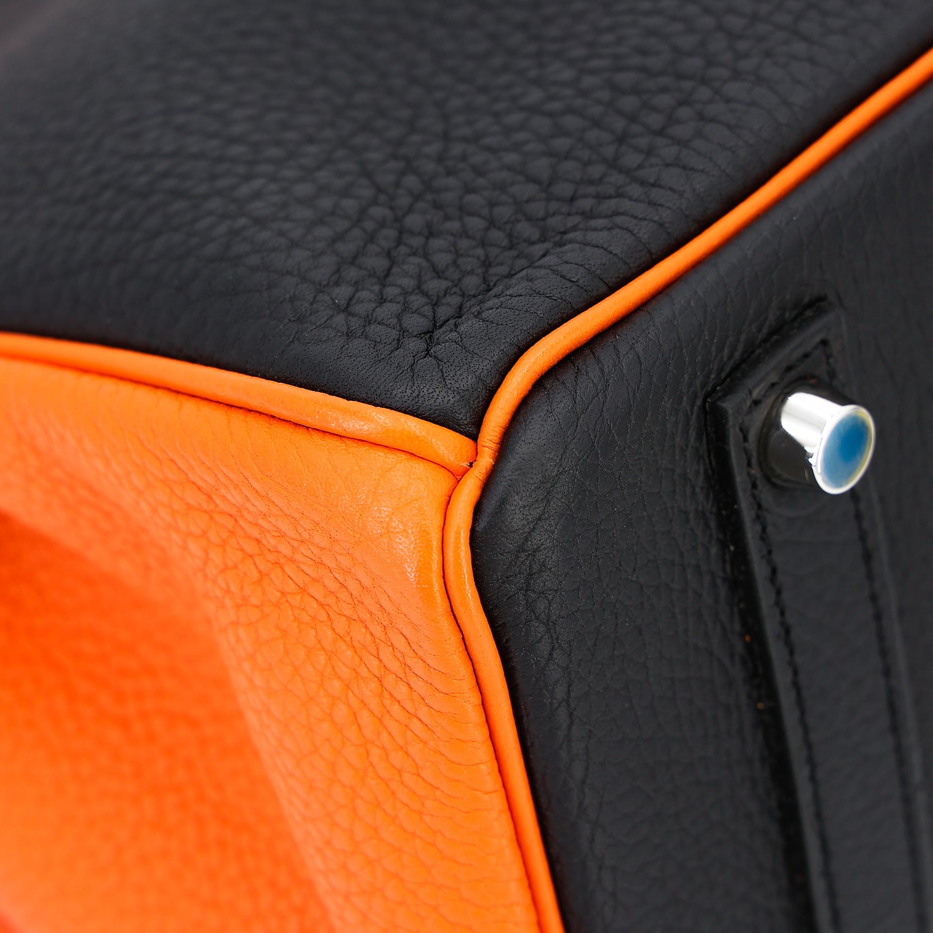 Very Good ( Rank A) HERMÈS Special Order Birkin 35 HSS Orange (93) Black (89) Clemence Palladium hardware Square P (2012) - 11