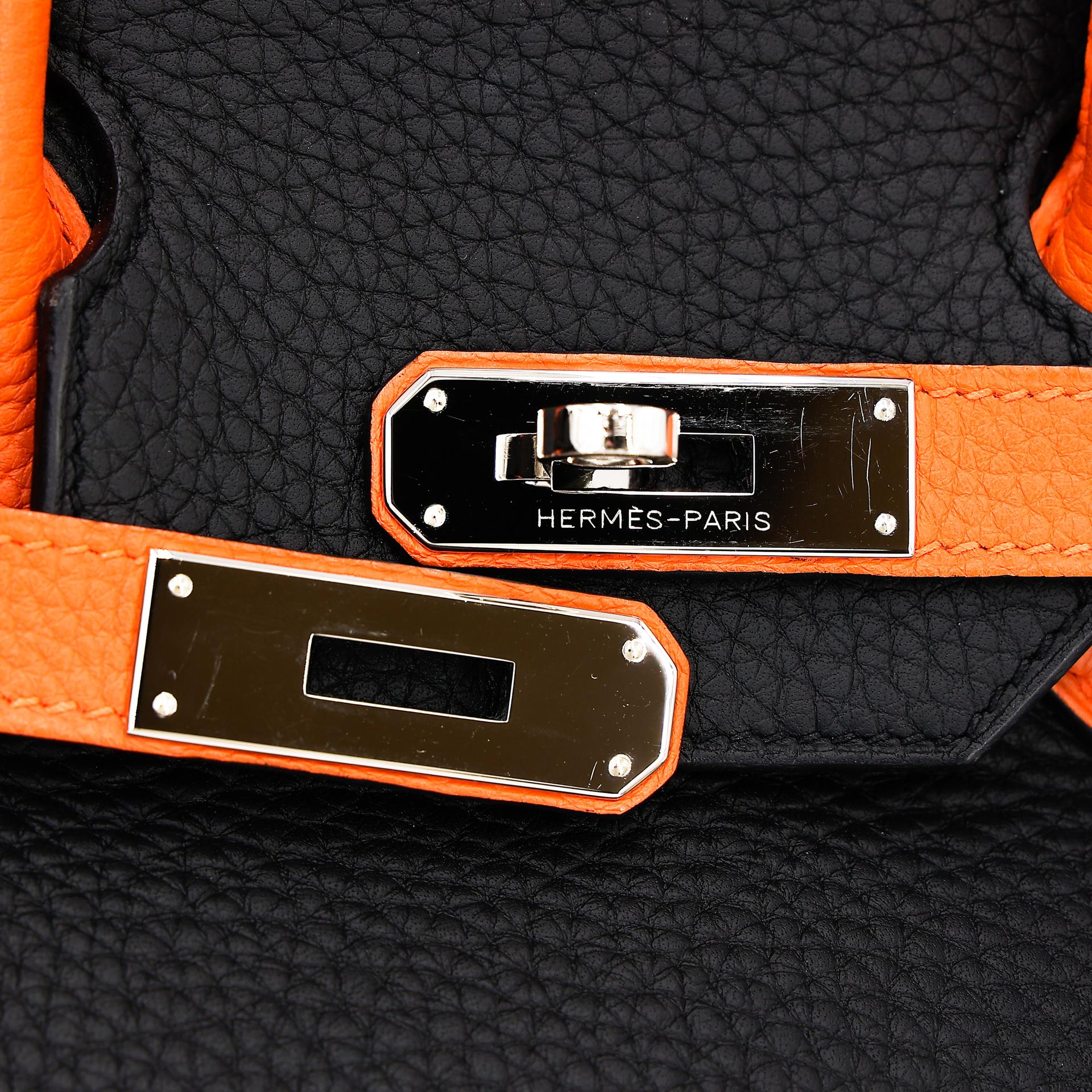 Very Good ( Rank A) HERMÈS Special Order Birkin 35 HSS Orange (93) Black (89) Clemence Palladium hardware Square P (2012) - 12