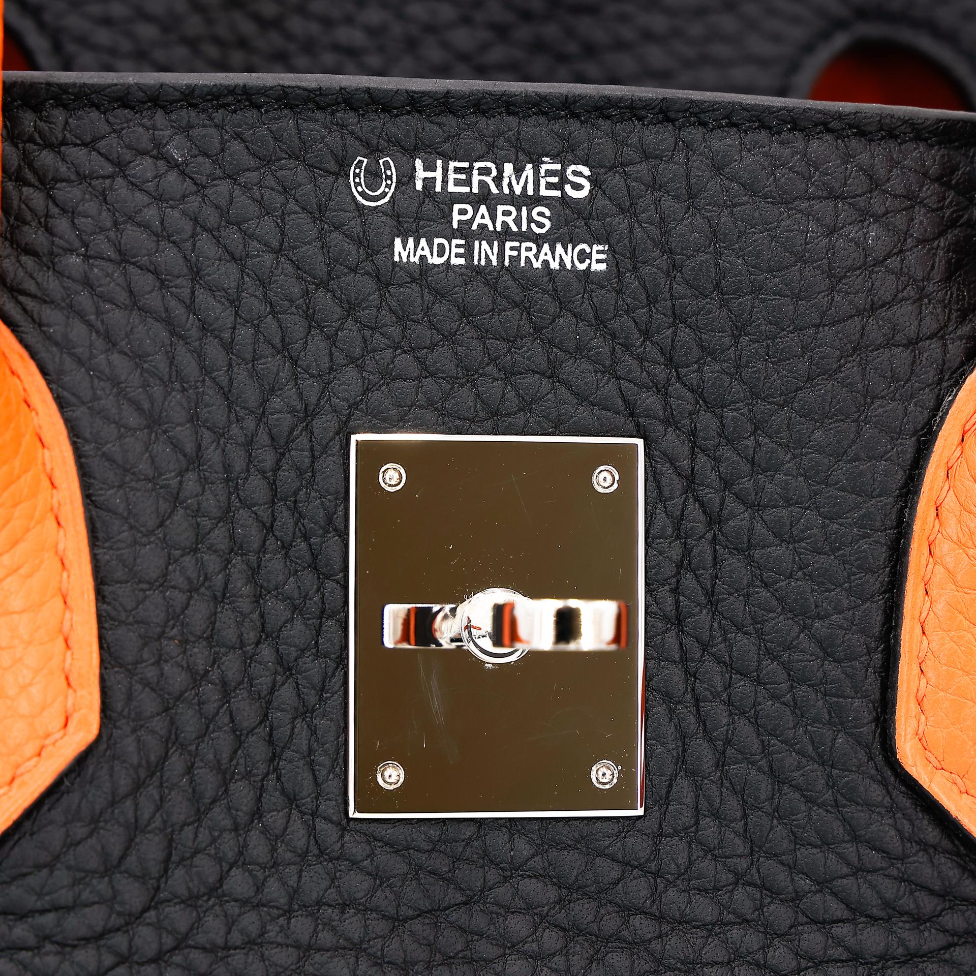 Very Good ( Rank A) HERMÈS Special Order Birkin 35 HSS Orange (93) Black (89) Clemence Palladium hardware Square P (2012) - 15