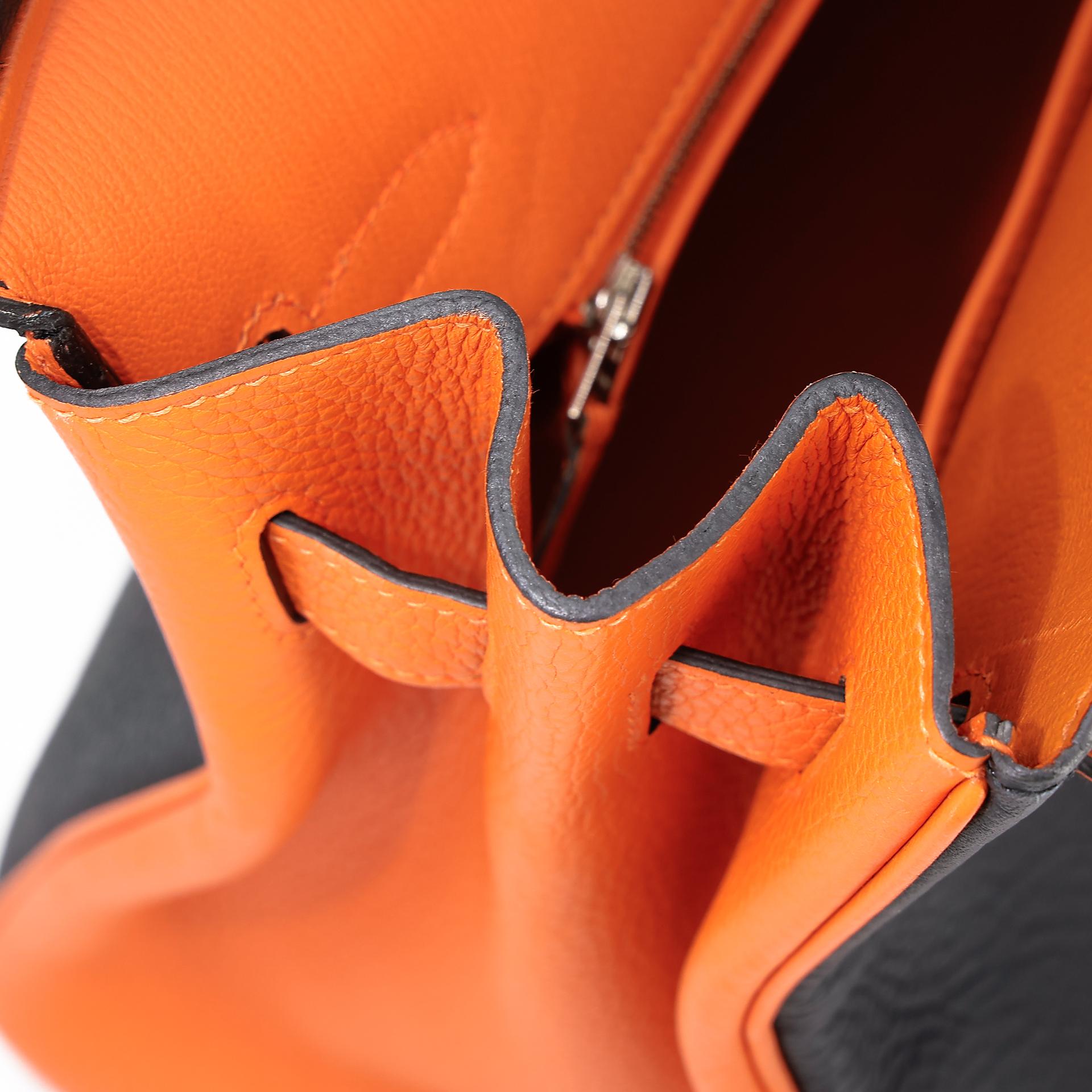 Very Good ( Rank A) HERMÈS Special Order Birkin 35 HSS Orange (93) Black (89) Clemence Palladium hardware Square P (2012) - 18