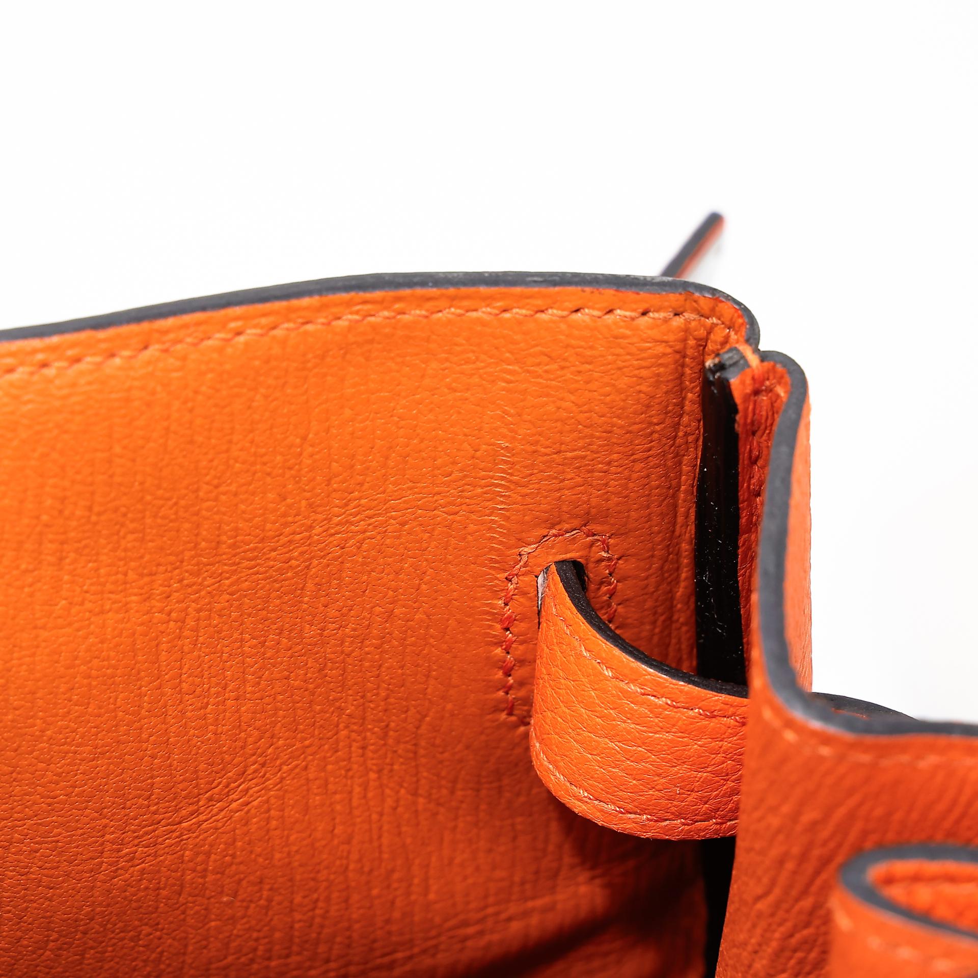 Very Good ( Rank A) HERMÈS Special Order Birkin 35 HSS Orange (93) Black (89) Clemence Palladium hardware Square P (2012) - 19