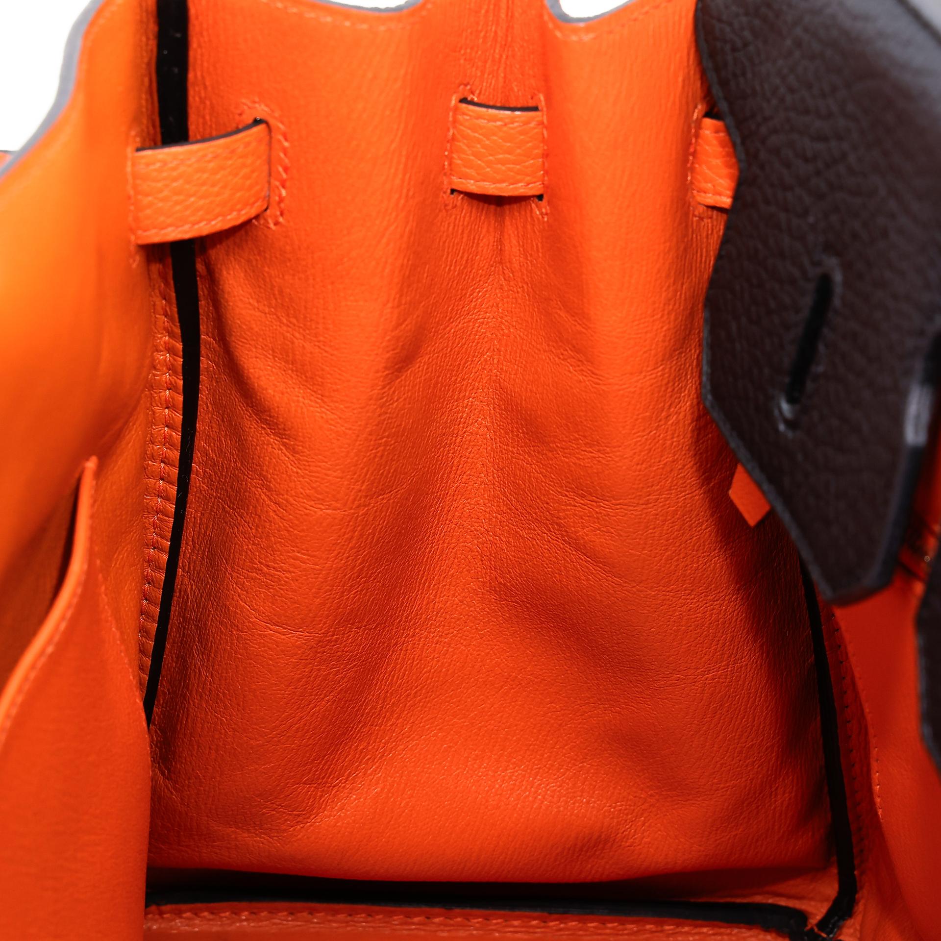 Very Good ( Rank A) HERMÈS Special Order Birkin 35 HSS Orange (93) Black (89) Clemence Palladium hardware Square P (2012) - 20