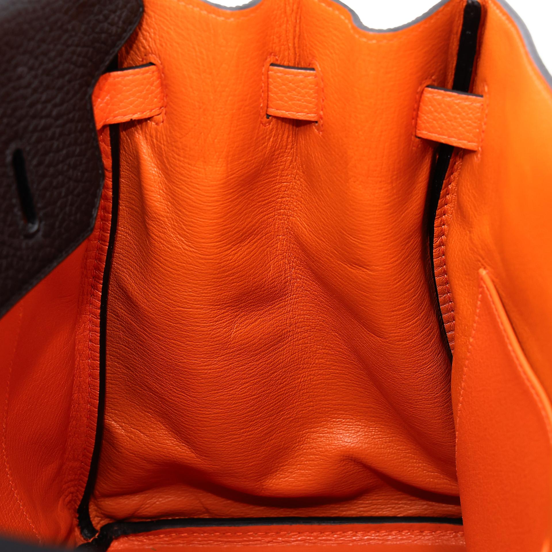 Very Good ( Rank A) HERMÈS Special Order Birkin 35 HSS Orange (93) Black (89) Clemence Palladium hardware Square P (2012) - 21