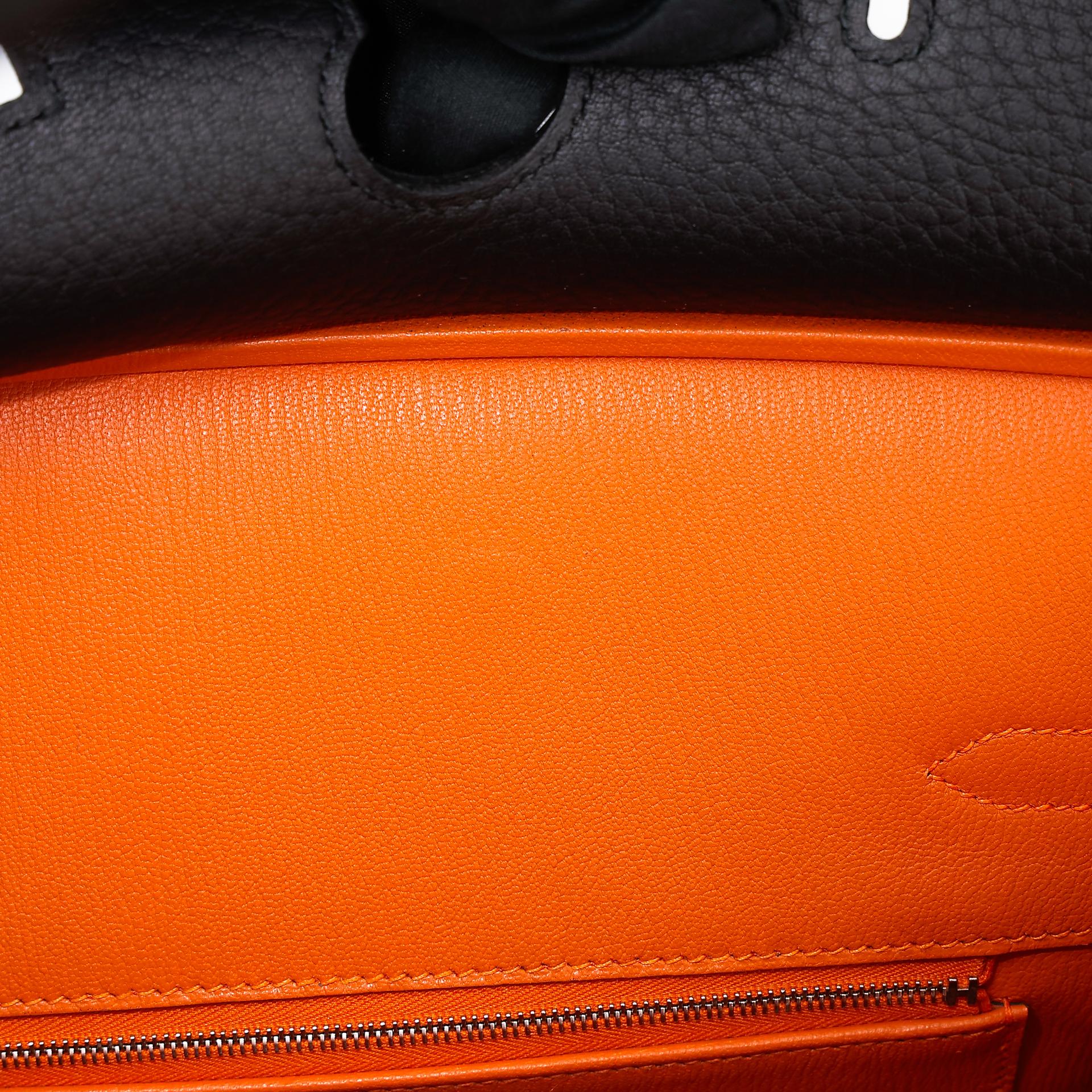 Very Good ( Rank A) HERMÈS Special Order Birkin 35 HSS Orange (93) Black (89) Clemence Palladium hardware Square P (2012) - 22