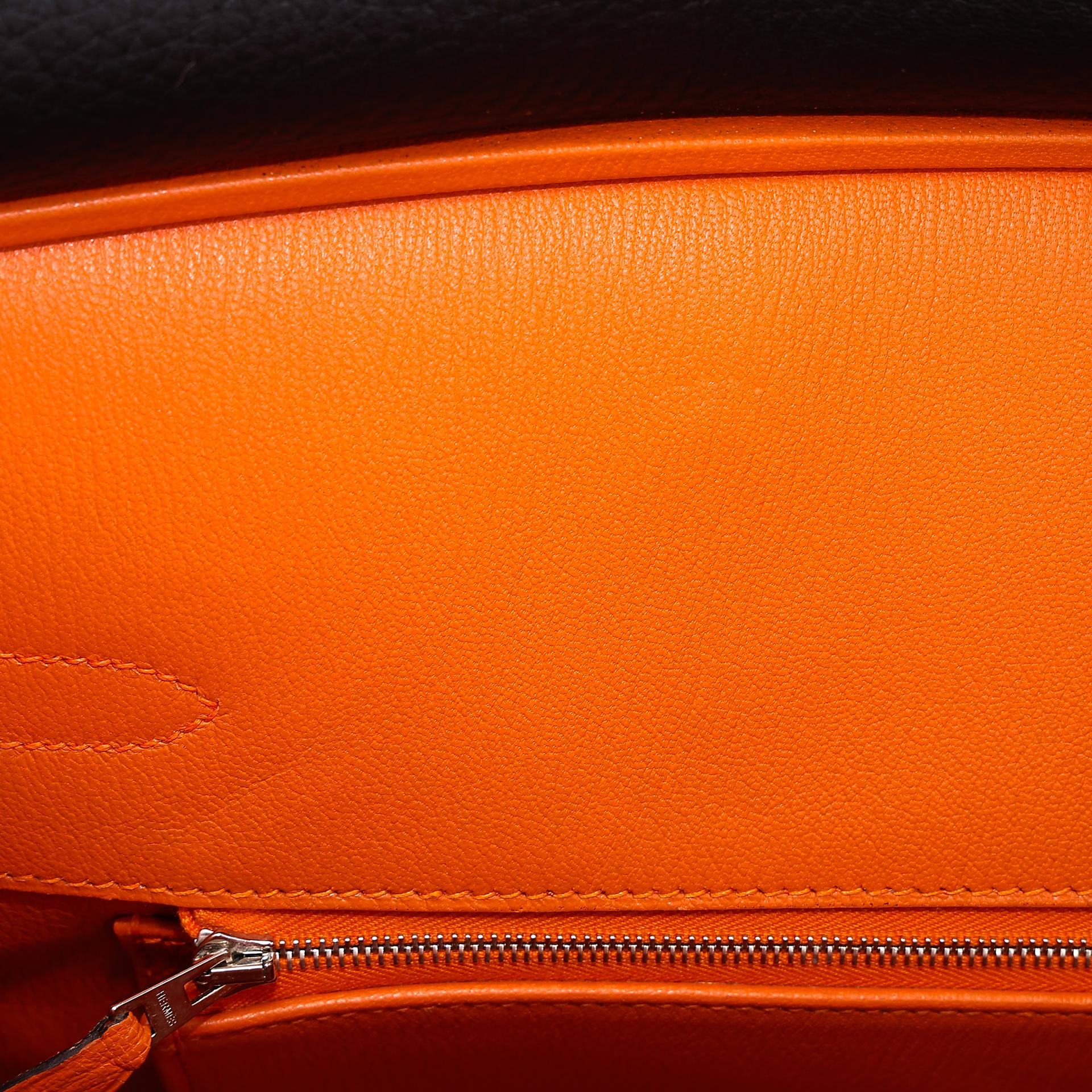 Very Good ( Rank A) HERMÈS Special Order Birkin 35 HSS Orange (93) Black (89) Clemence Palladium hardware Square P (2012) - 23
