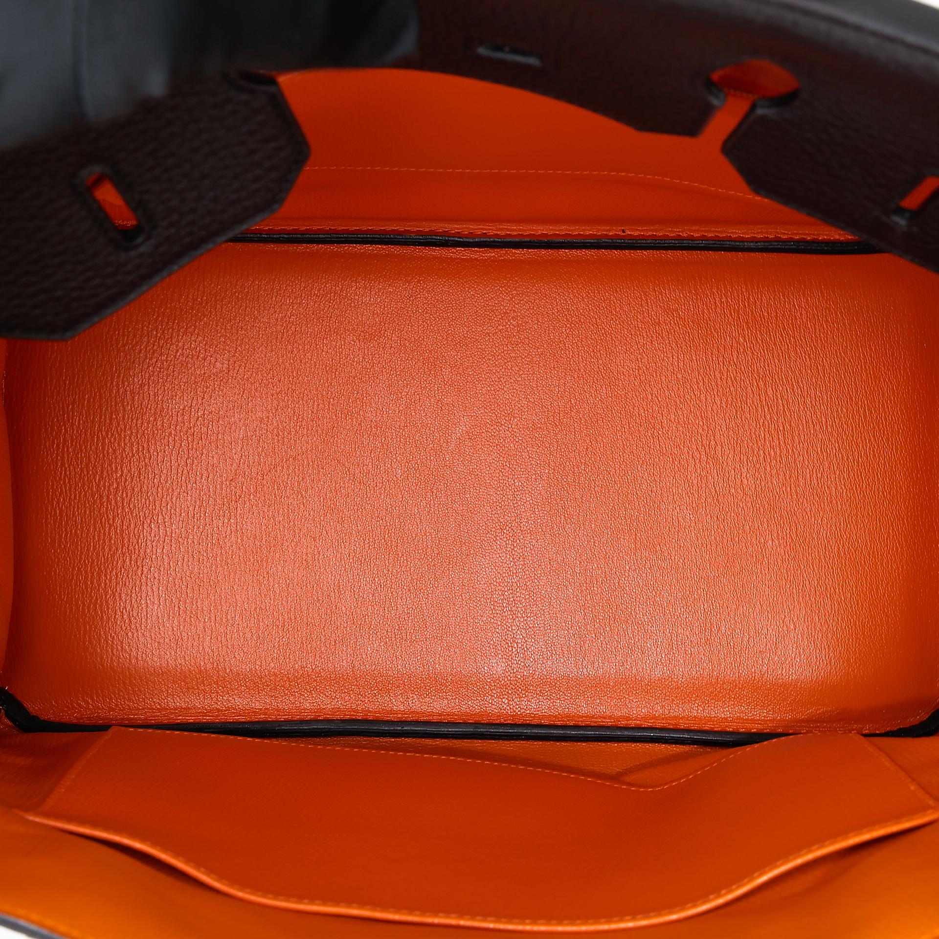 Very Good ( Rank A) HERMÈS Special Order Birkin 35 HSS Orange (93) Black (89) Clemence Palladium hardware Square P (2012) - 25