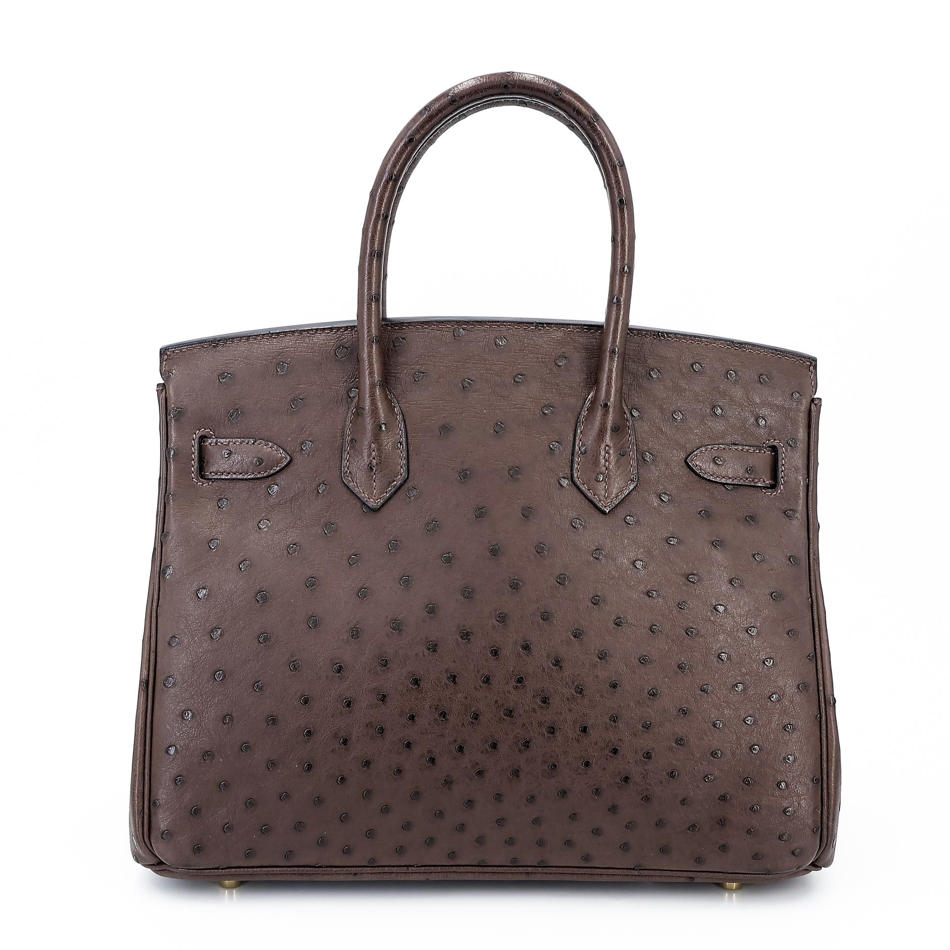 Very Good ( Rank A) HERMÈS Birkin 30 Marron Fonce (45) Ostrich Gold hardware Square O (2011) - 2