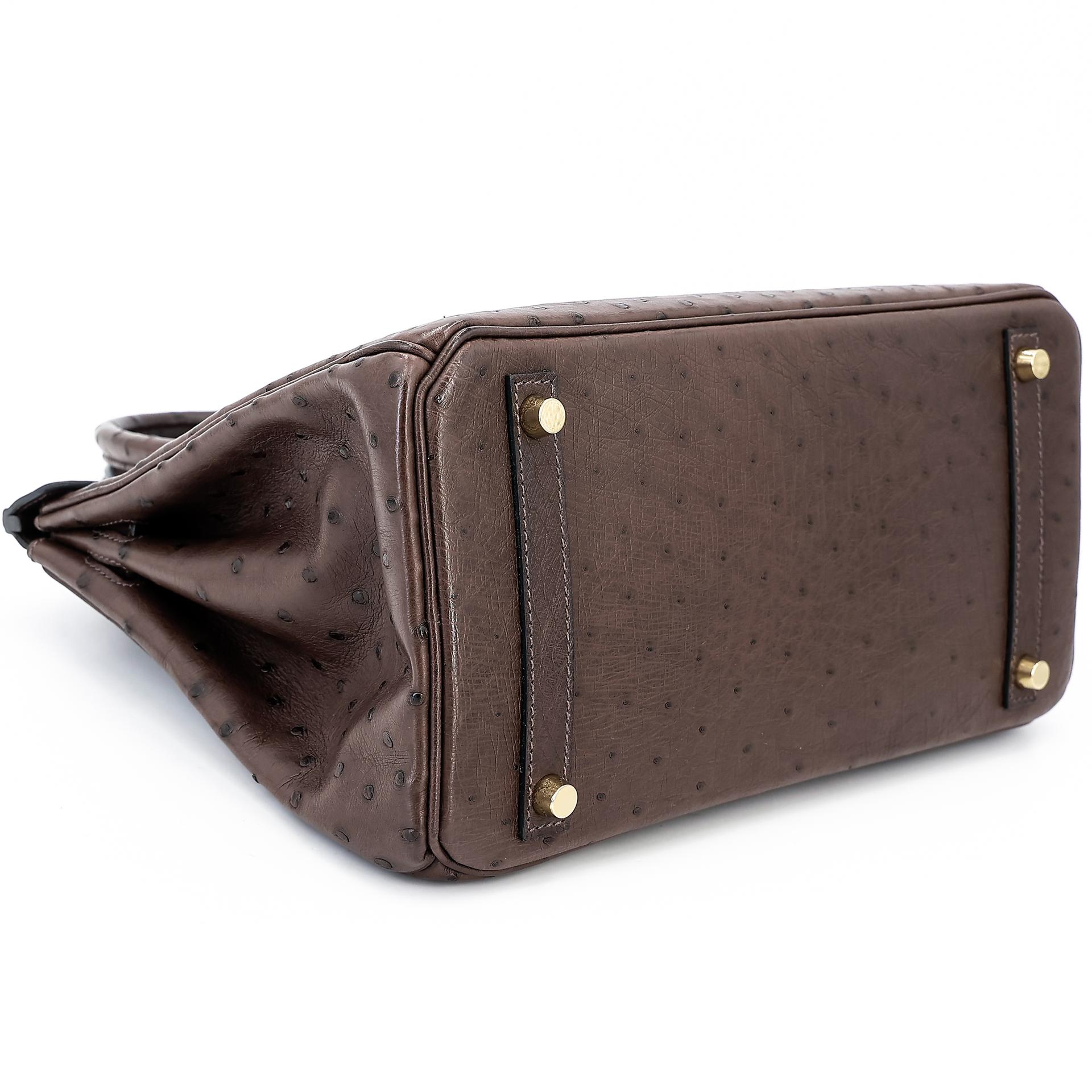 Very Good ( Rank A) HERMÈS Birkin 30 Marron Fonce (45) Ostrich Gold hardware Square O (2011) - 5