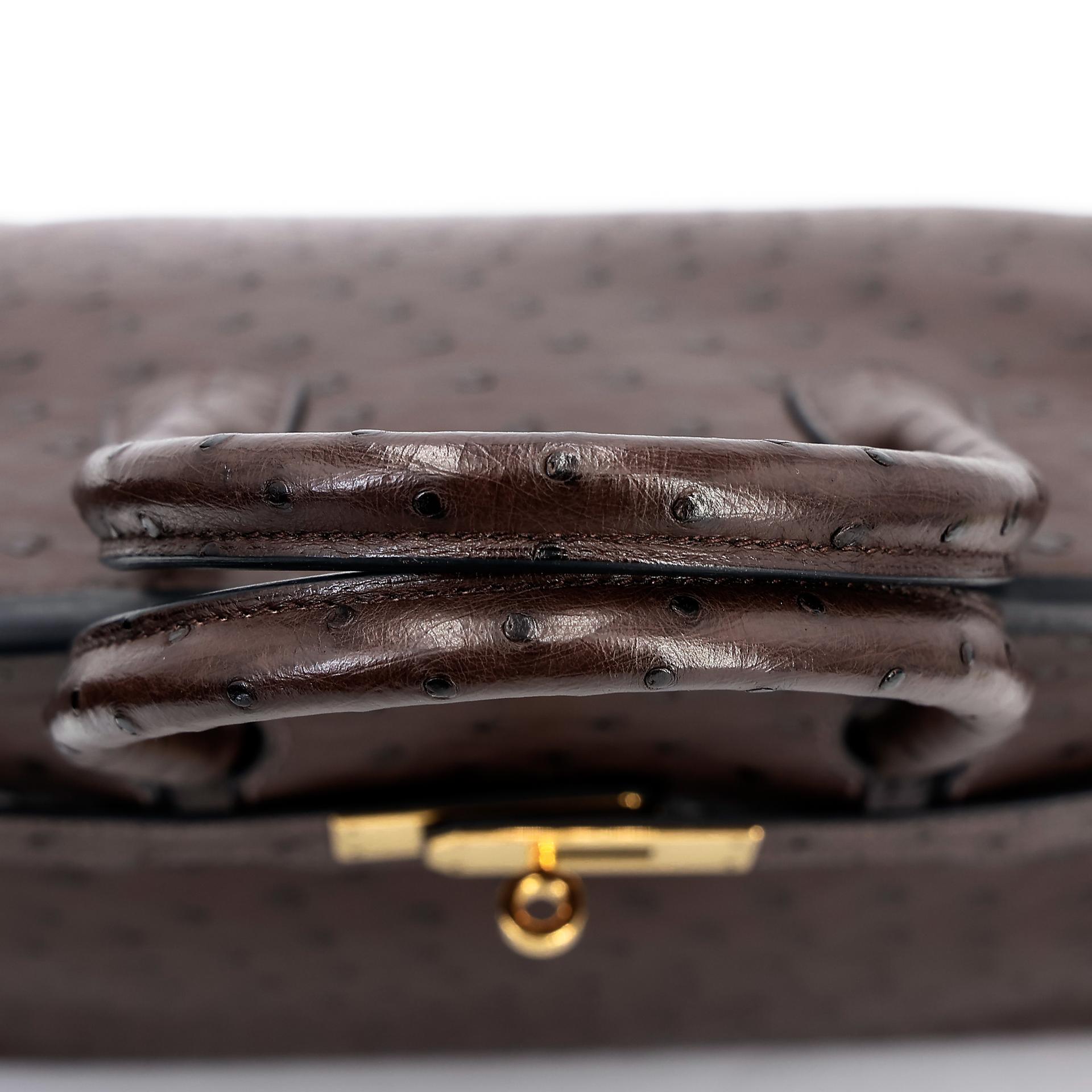 Very Good ( Rank A) HERMÈS Birkin 30 Marron Fonce (45) Ostrich Gold hardware Square O (2011) - 8