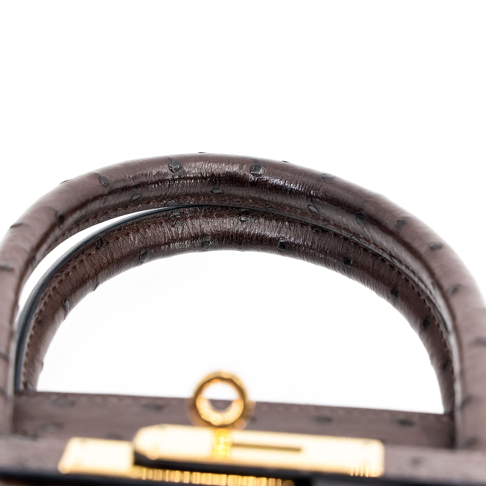 Very Good ( Rank A) HERMÈS Birkin 30 Marron Fonce (45) Ostrich Gold hardware Square O (2011) - 9
