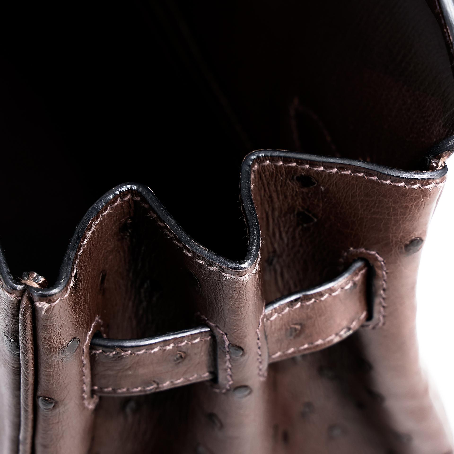 Very Good ( Rank A) HERMÈS Birkin 30 Marron Fonce (45) Ostrich Gold hardware Square O (2011) - 19