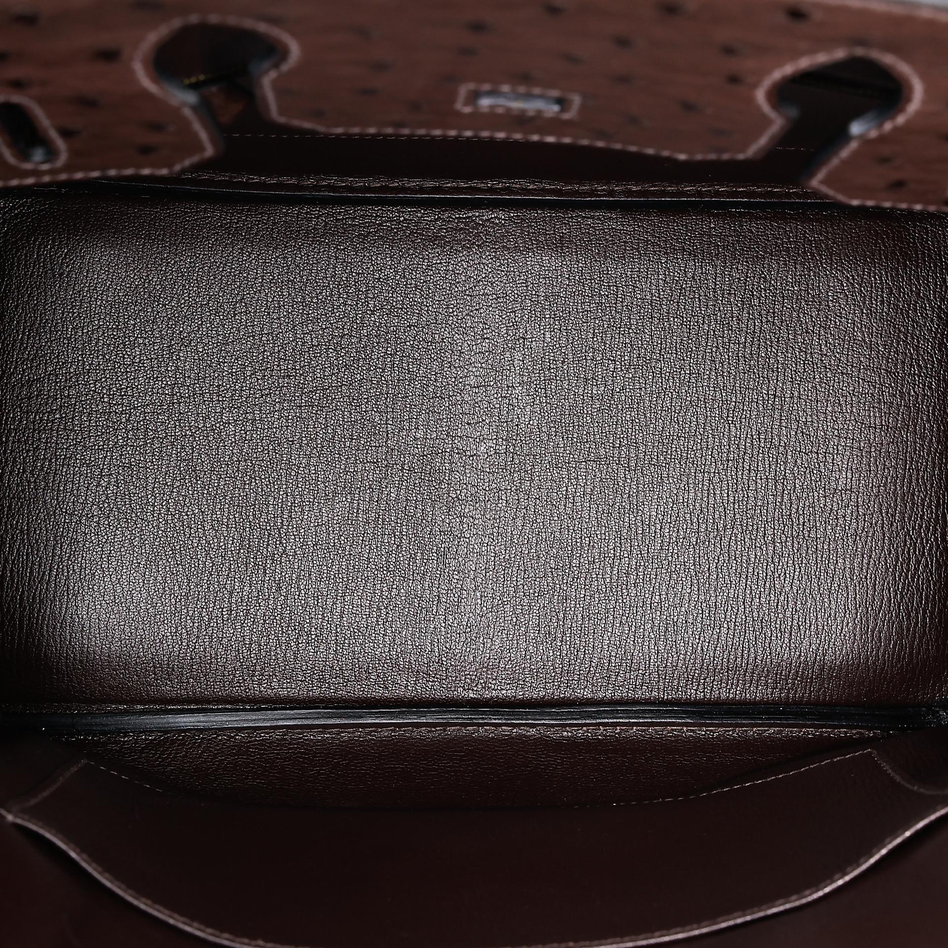 Very Good ( Rank A) HERMÈS Birkin 30 Marron Fonce (45) Ostrich Gold hardware Square O (2011) - 21