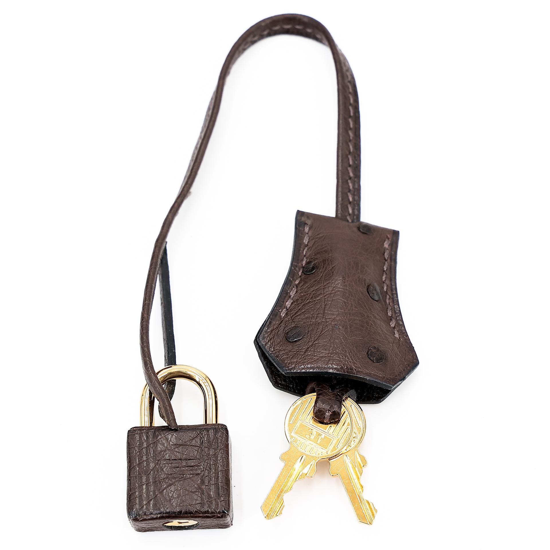 Very Good ( Rank A) HERMÈS Birkin 30 Marron Fonce (45) Ostrich Gold hardware Square O (2011) - 22
