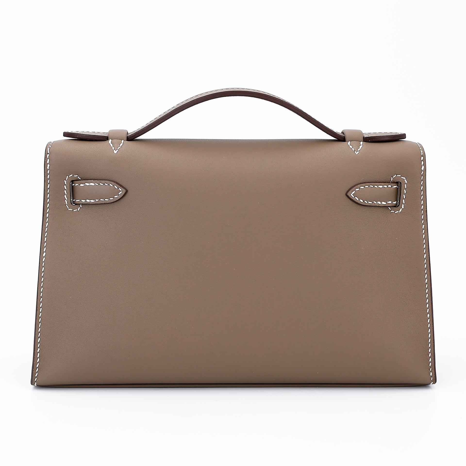 Brand New ( Rank N ) HERMÈS Kelly Pochette Etoupe (18) Swift Gold hardware W (2024) - 2