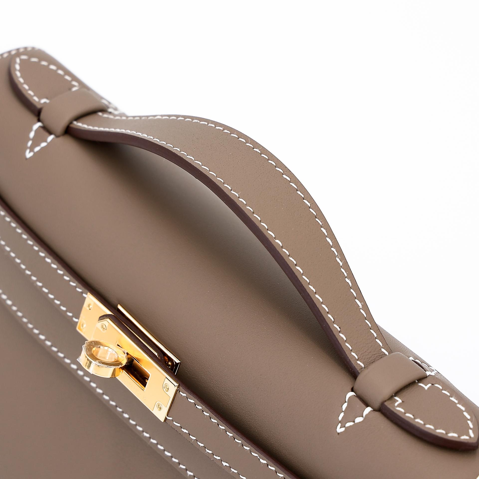 Brand New ( Rank N ) HERMÈS Kelly Pochette Etoupe (18) Swift Gold hardware W (2024) - 3