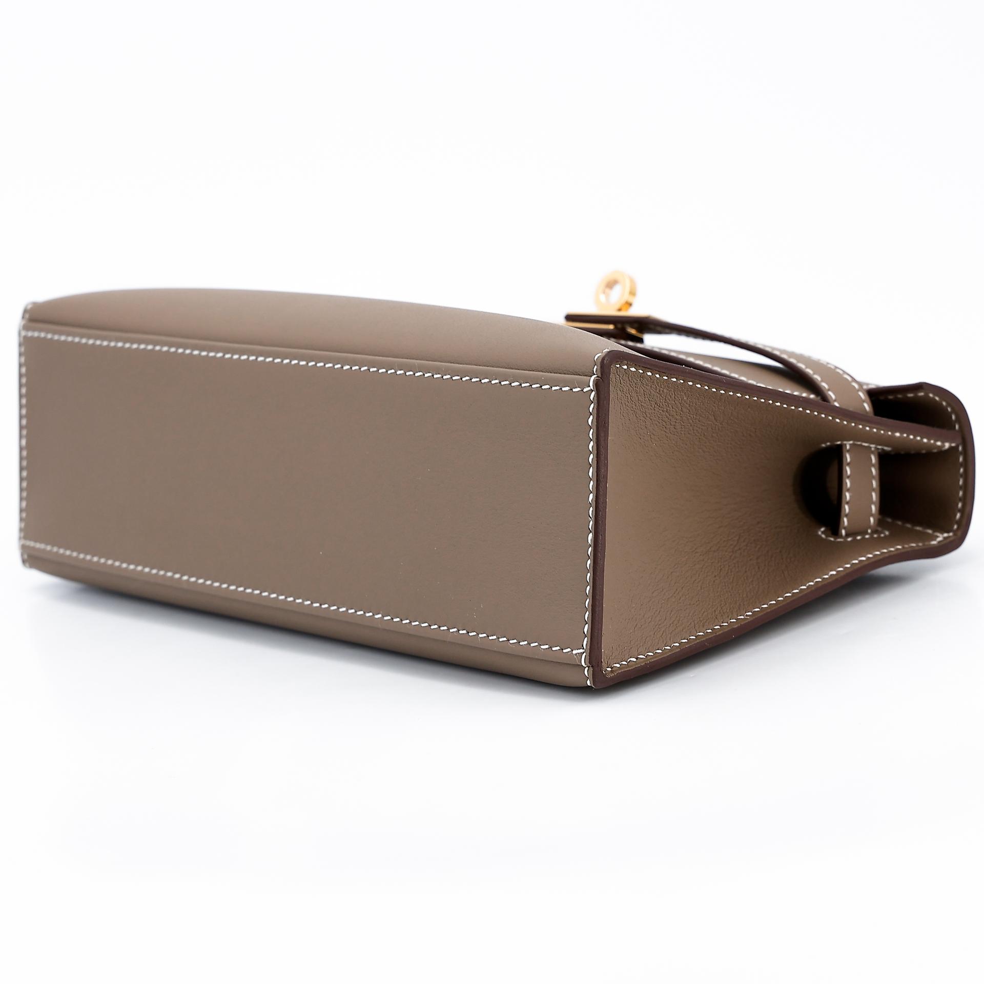 Brand New ( Rank N ) HERMÈS Kelly Pochette Etoupe (18) Swift Gold hardware W (2024) - 4