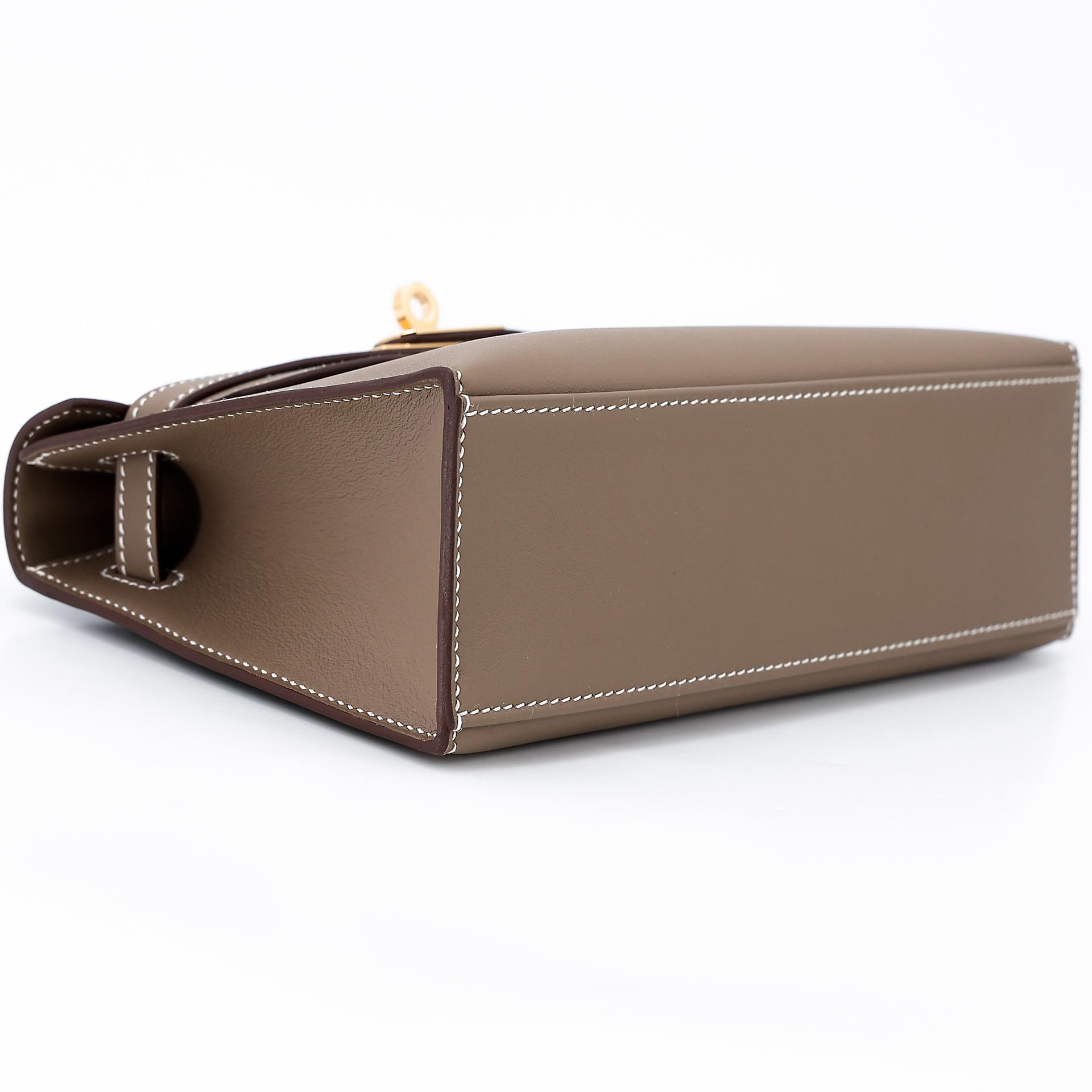 Brand New ( Rank N ) HERMÈS Kelly Pochette Etoupe (18) Swift Gold hardware W (2024) - 5
