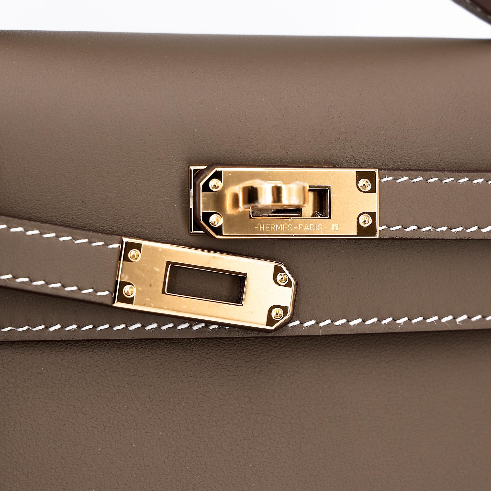Brand New ( Rank N ) HERMÈS Kelly Pochette Etoupe (18) Swift Gold hardware W (2024) - 8