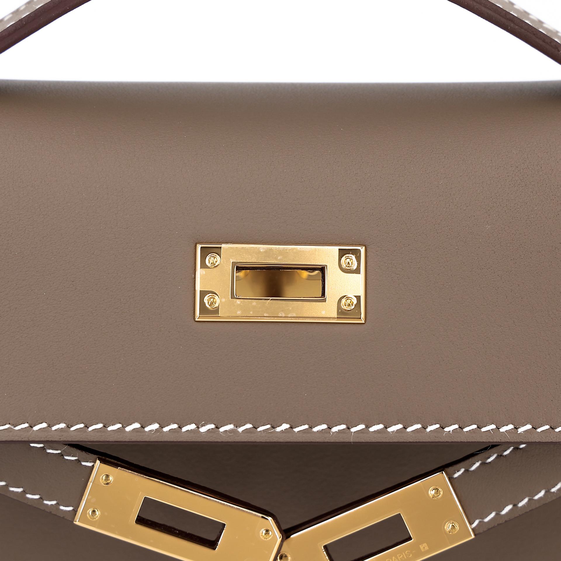 Brand New ( Rank N ) HERMÈS Kelly Pochette Etoupe (18) Swift Gold hardware W (2024) - 9