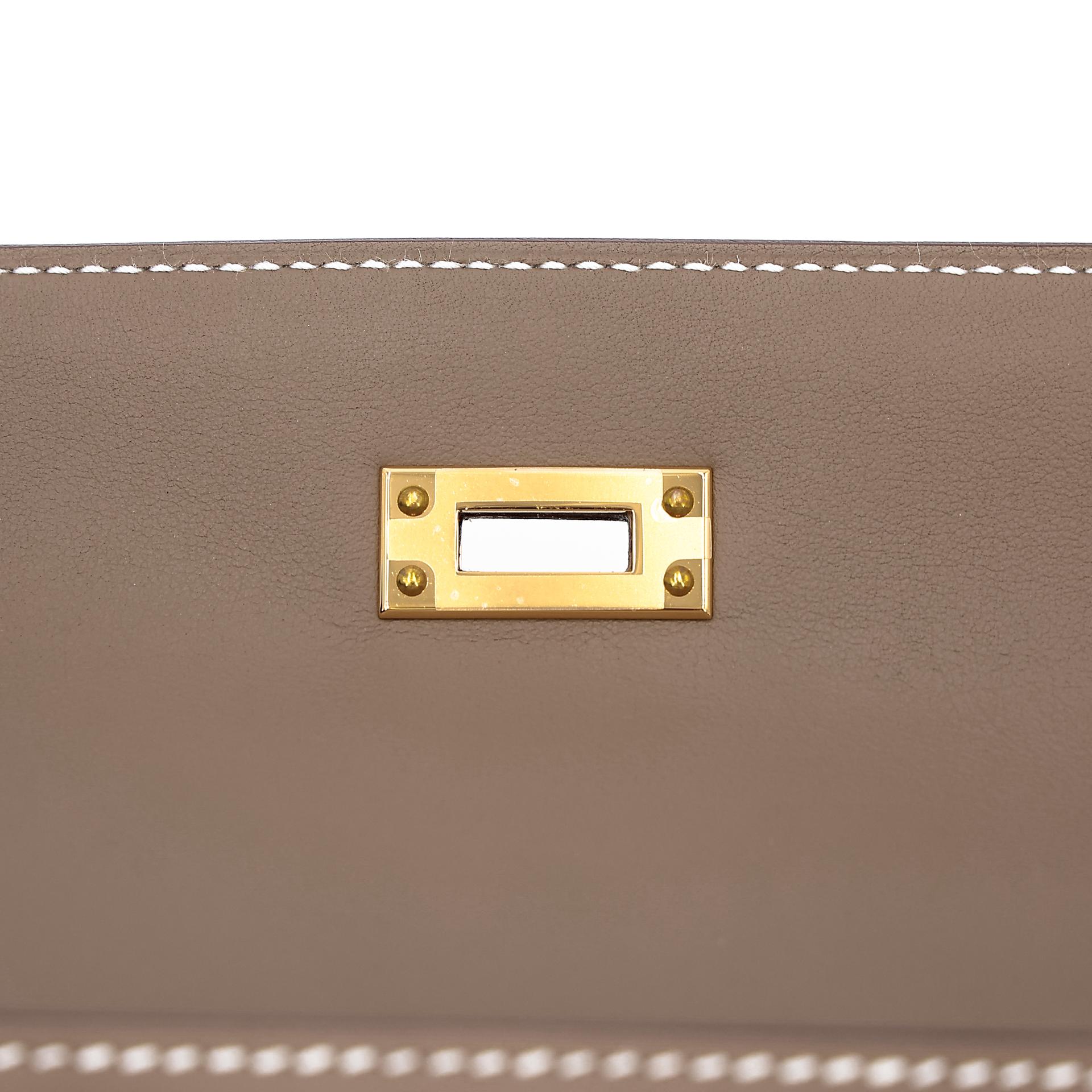 Brand New ( Rank N ) HERMÈS Kelly Pochette Etoupe (18) Swift Gold hardware W (2024) - 10