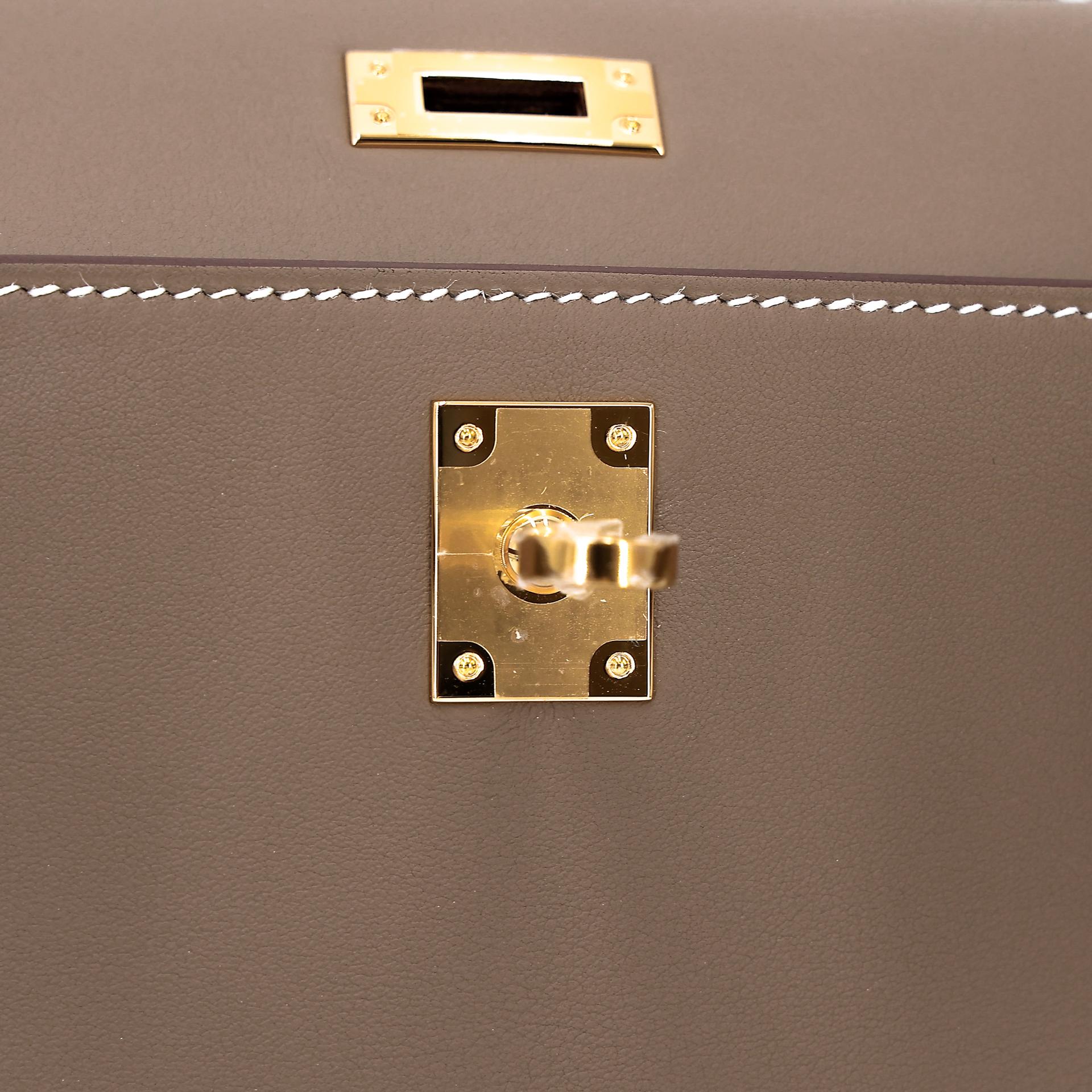 Brand New ( Rank N ) HERMÈS Kelly Pochette Etoupe (18) Swift Gold hardware W (2024) - 11