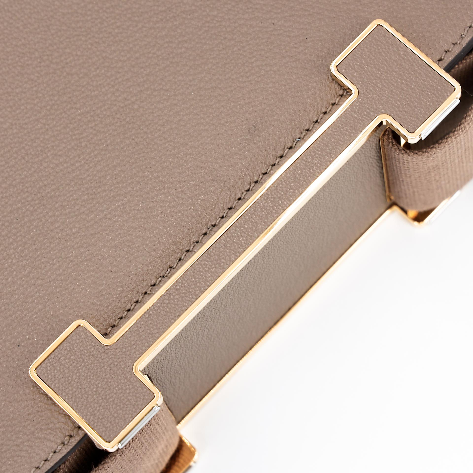 Unused ( Rank NS ) HERMÈS Geta Etoupe (18) Chevre Gold hardware U (2022) - 10