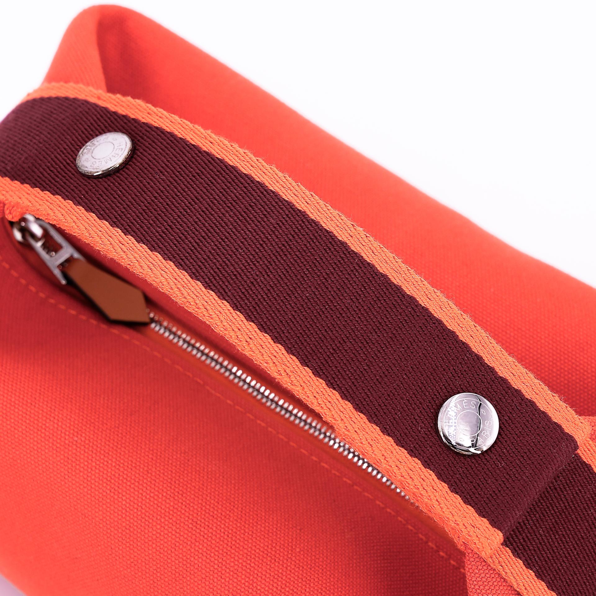 Very Good ( Rank A) HERMÈS Bride-a-Brac Case PM Feu (9J) Canvas Palladium hardware - 3