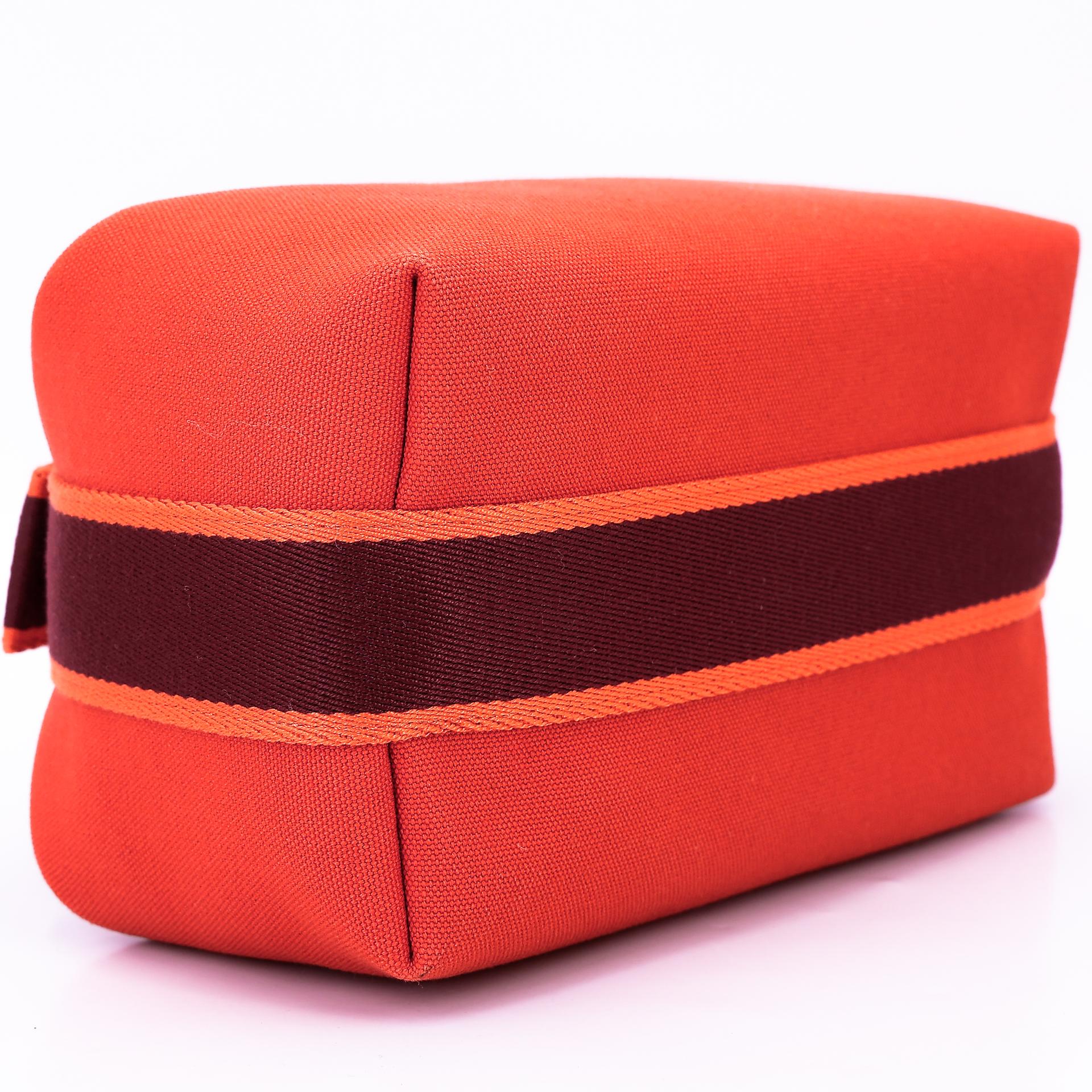 Very Good ( Rank A) HERMÈS Bride-a-Brac Case PM Feu (9J) Canvas Palladium hardware - 11
