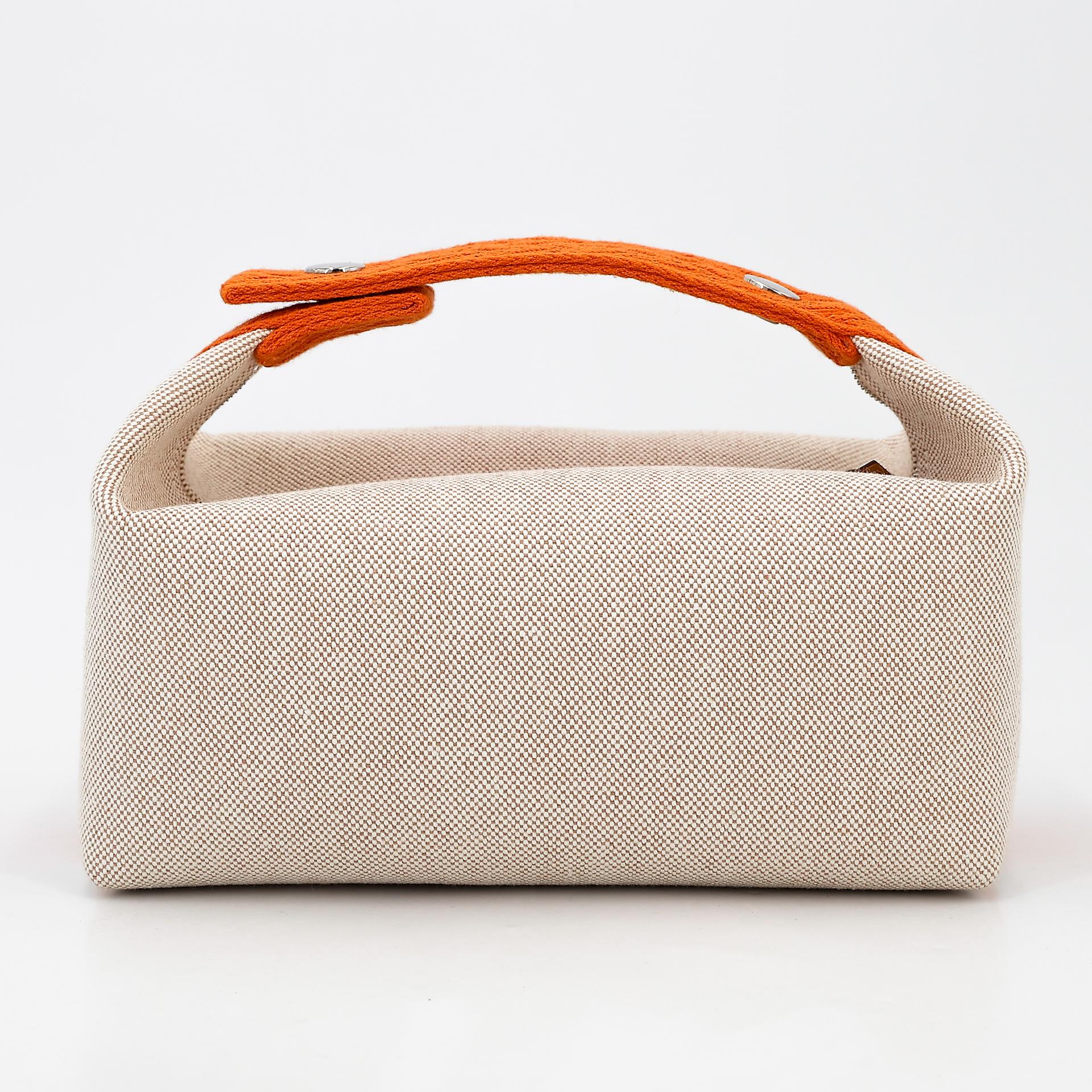 Unused ( Rank NS ) HERMÈS Bride-a-Brac Case PM Orange (93) Beige Canvas Palladium hardware - 2