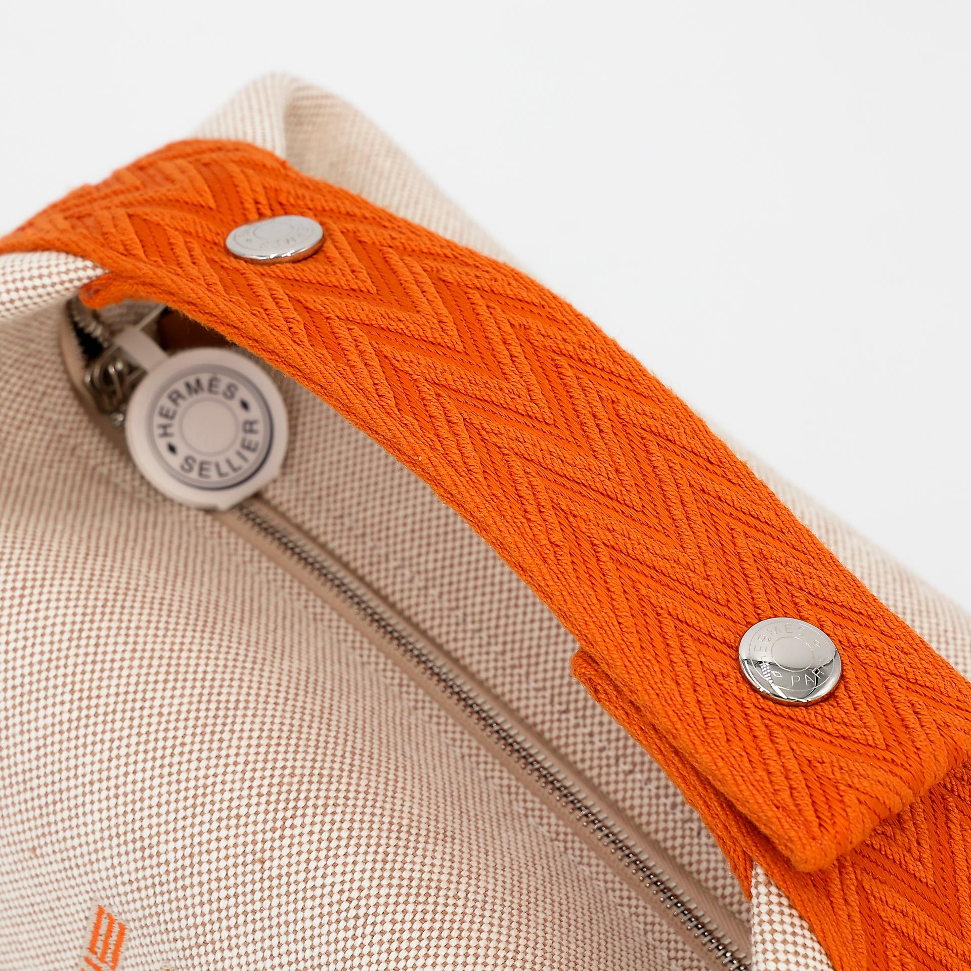 Unused ( Rank NS ) HERMÈS Bride-a-Brac Case PM Orange (93) Beige Canvas Palladium hardware - 3