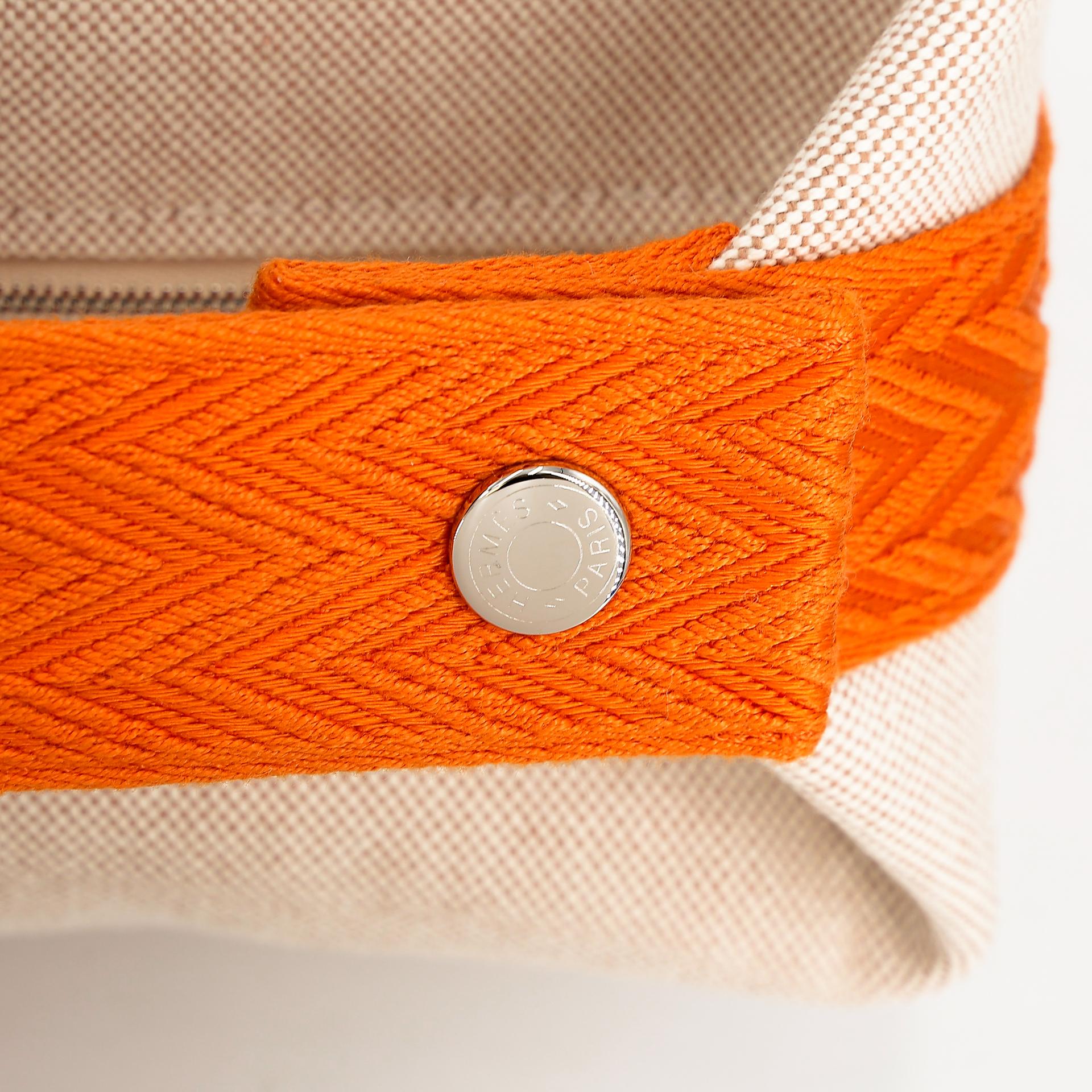 Unused ( Rank NS ) HERMÈS Bride-a-Brac Case PM Orange (93) Beige Canvas Palladium hardware - 4