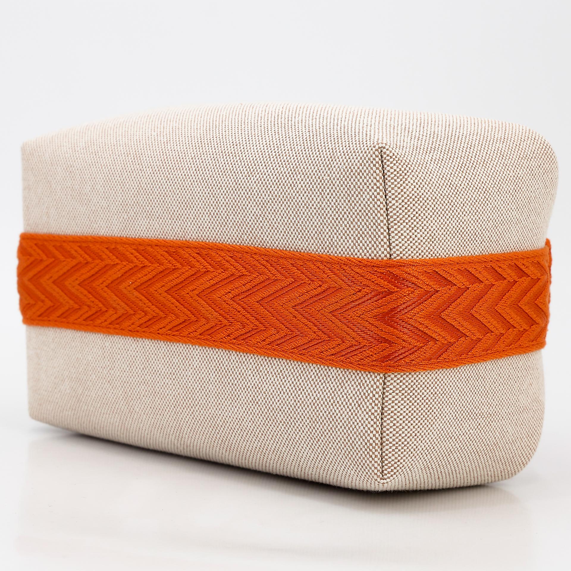 Unused ( Rank NS ) HERMÈS Bride-a-Brac Case PM Orange (93) Beige Canvas Palladium hardware - 6