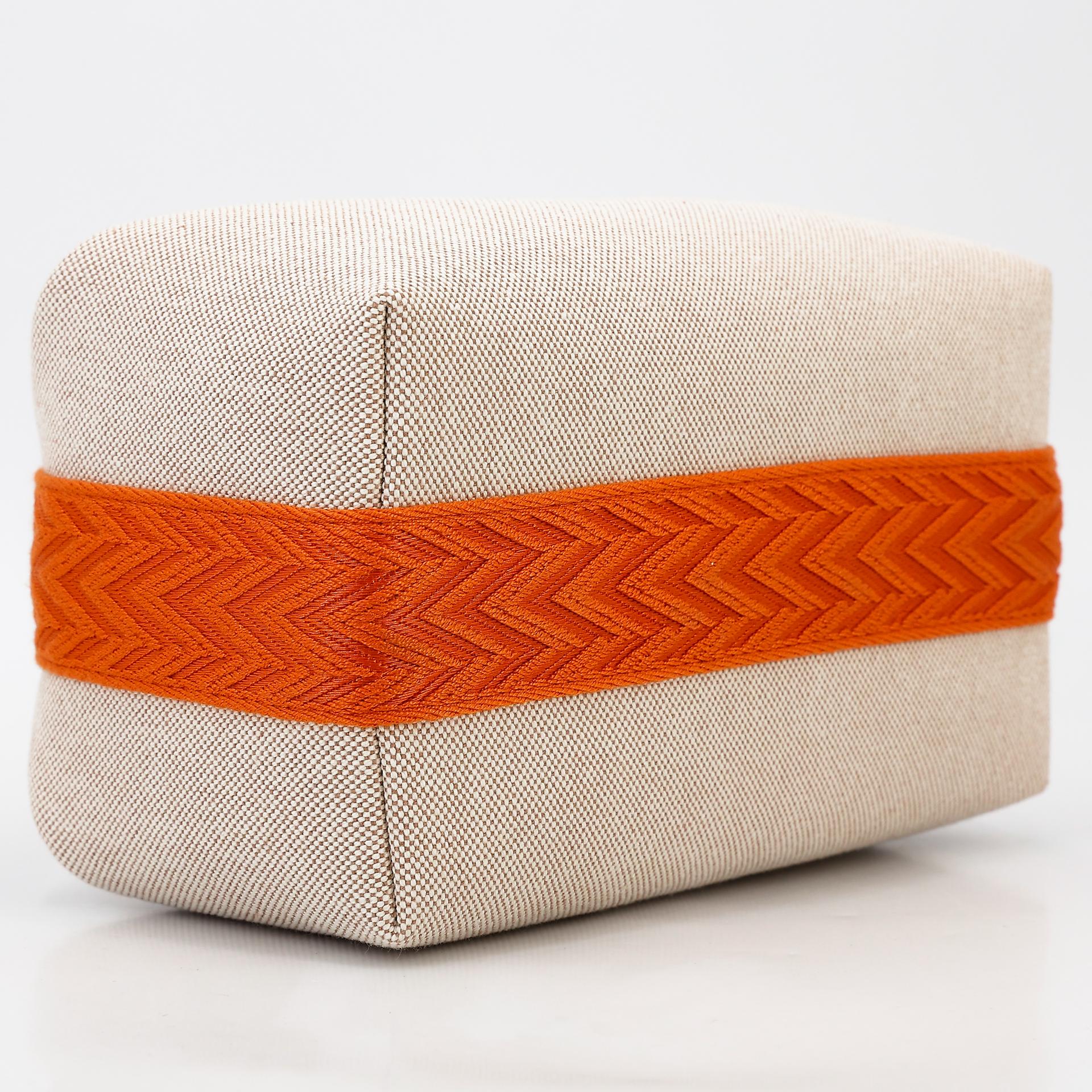 Unused ( Rank NS ) HERMÈS Bride-a-Brac Case PM Orange (93) Beige Canvas Palladium hardware - 7