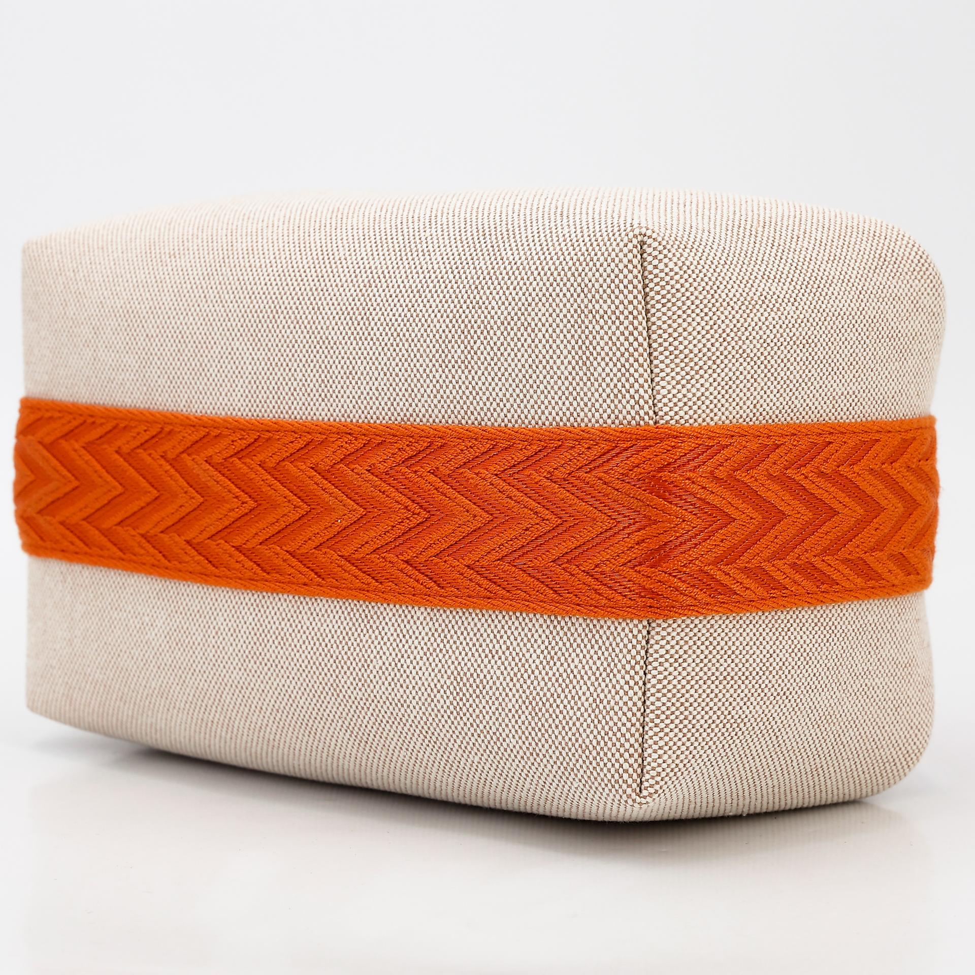 Unused ( Rank NS ) HERMÈS Bride-a-Brac Case PM Orange (93) Beige Canvas Palladium hardware - 8