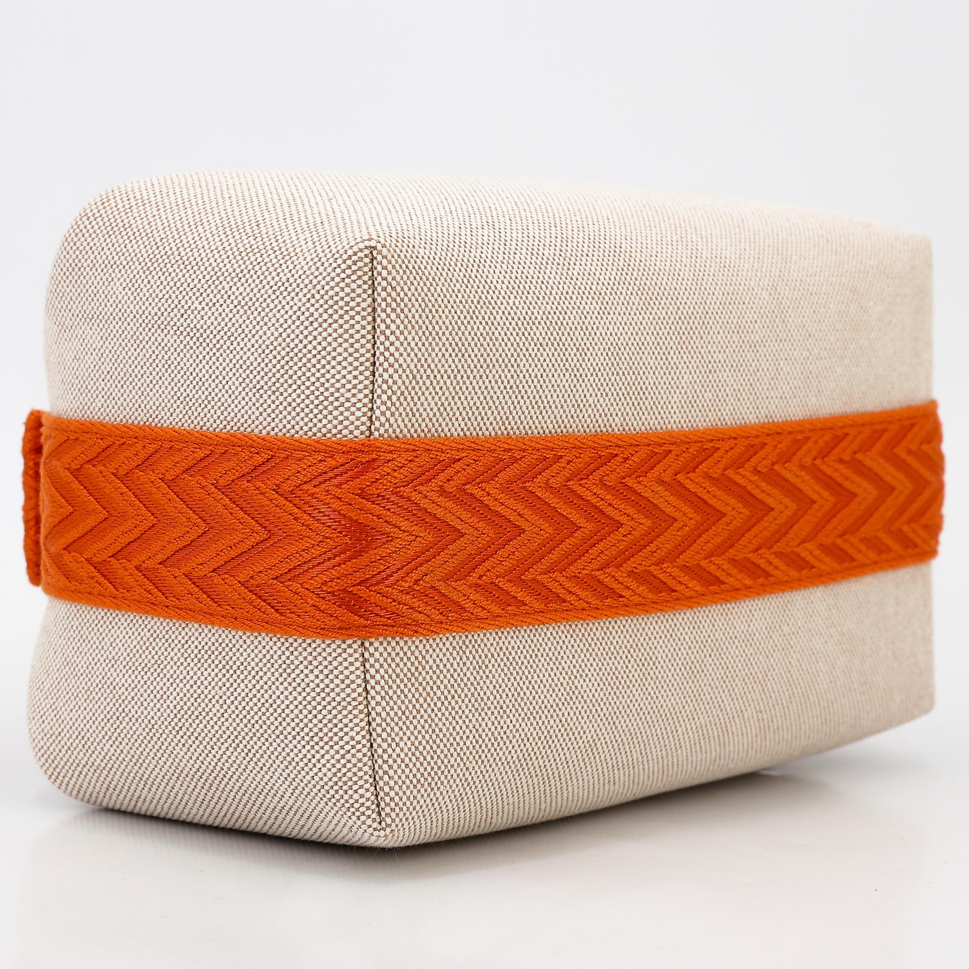 Unused ( Rank NS ) HERMÈS Bride-a-Brac Case PM Orange (93) Beige Canvas Palladium hardware - 9
