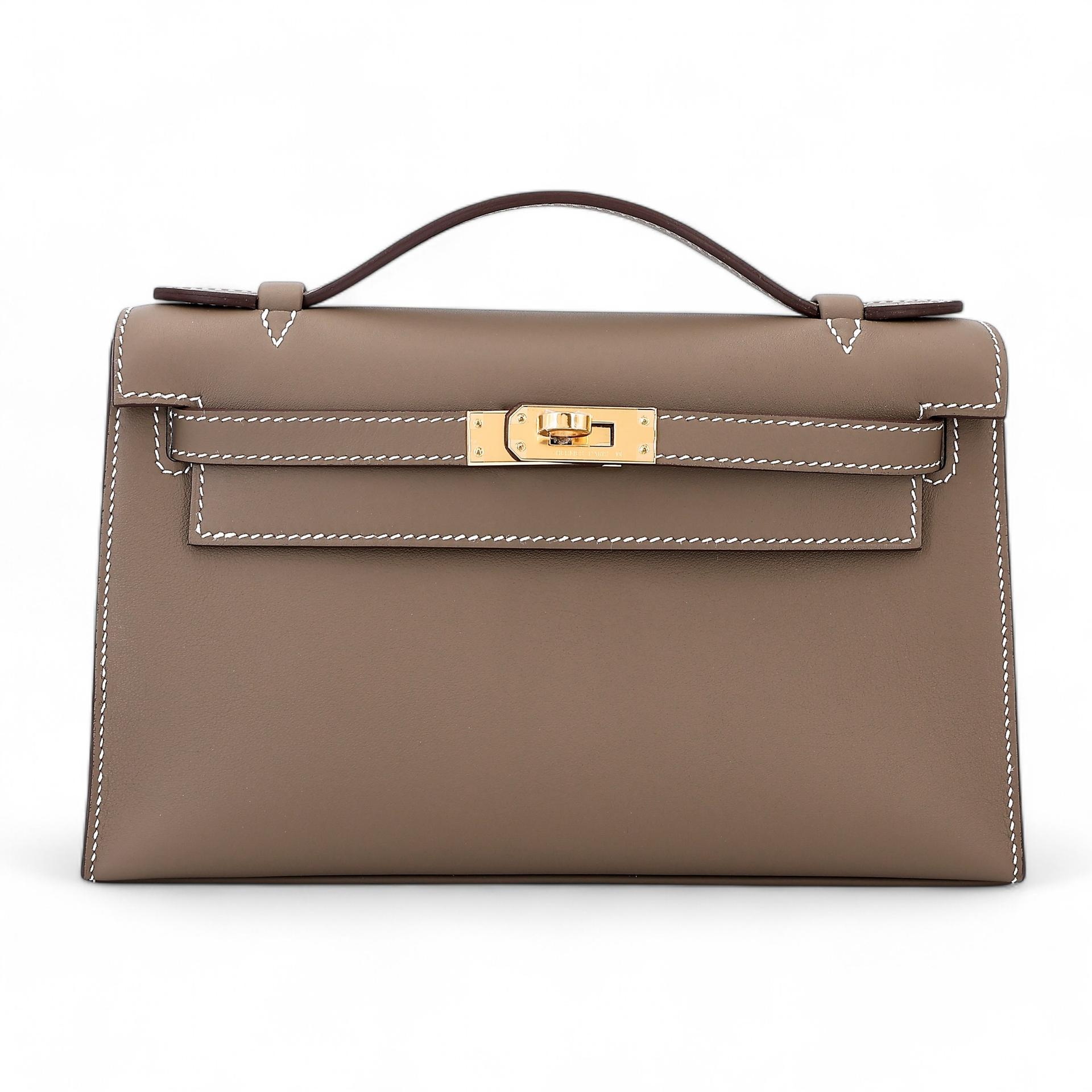 Brand New ( Rank N ) HERMÈS Kelly Pochette Etoupe (18) Swift Gold hardware W (2024) - 1