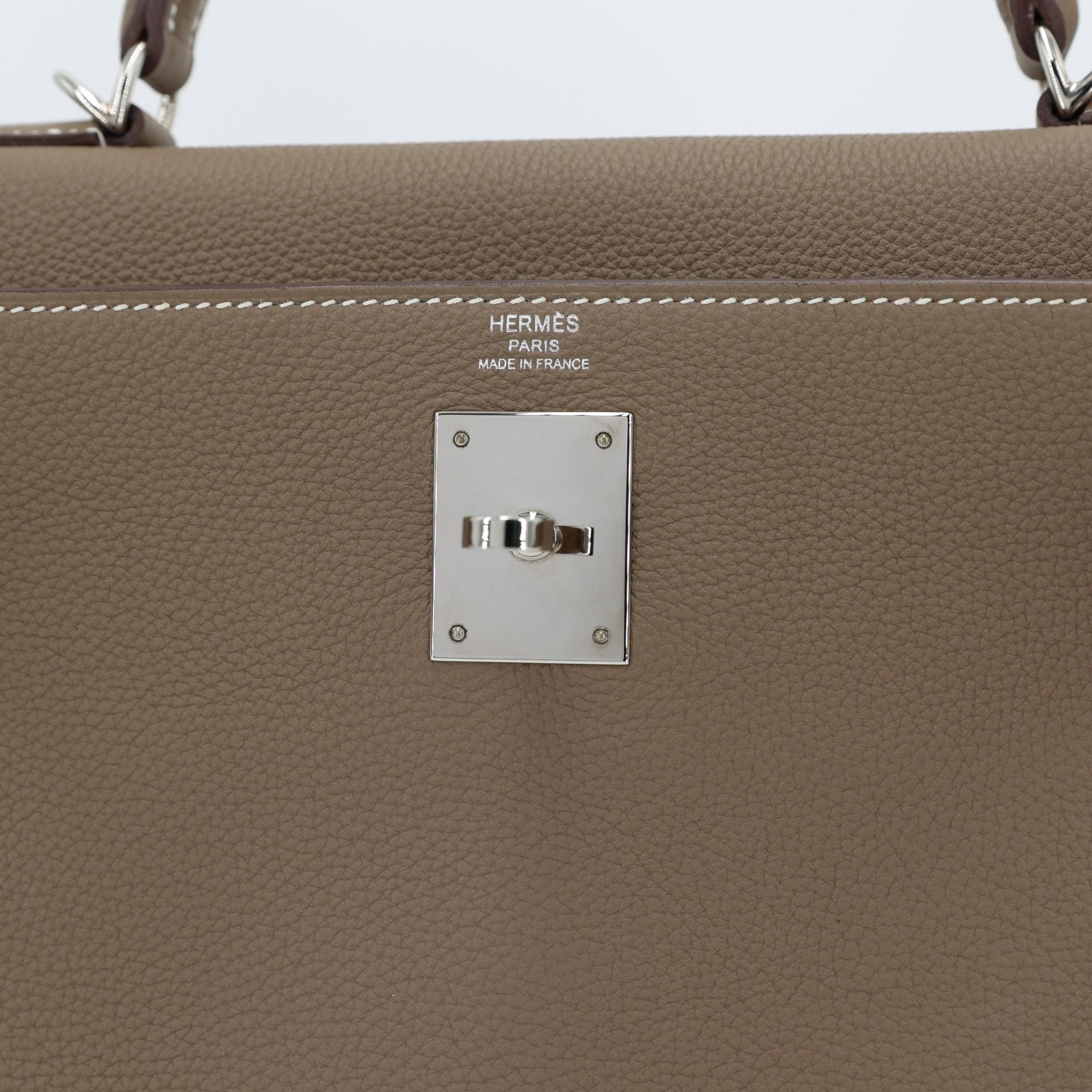 Excellent ( Rank SA ) HERMÈS Kelly 28 Etoupe (18) Togo Palladium hardware Y (2020) - 10