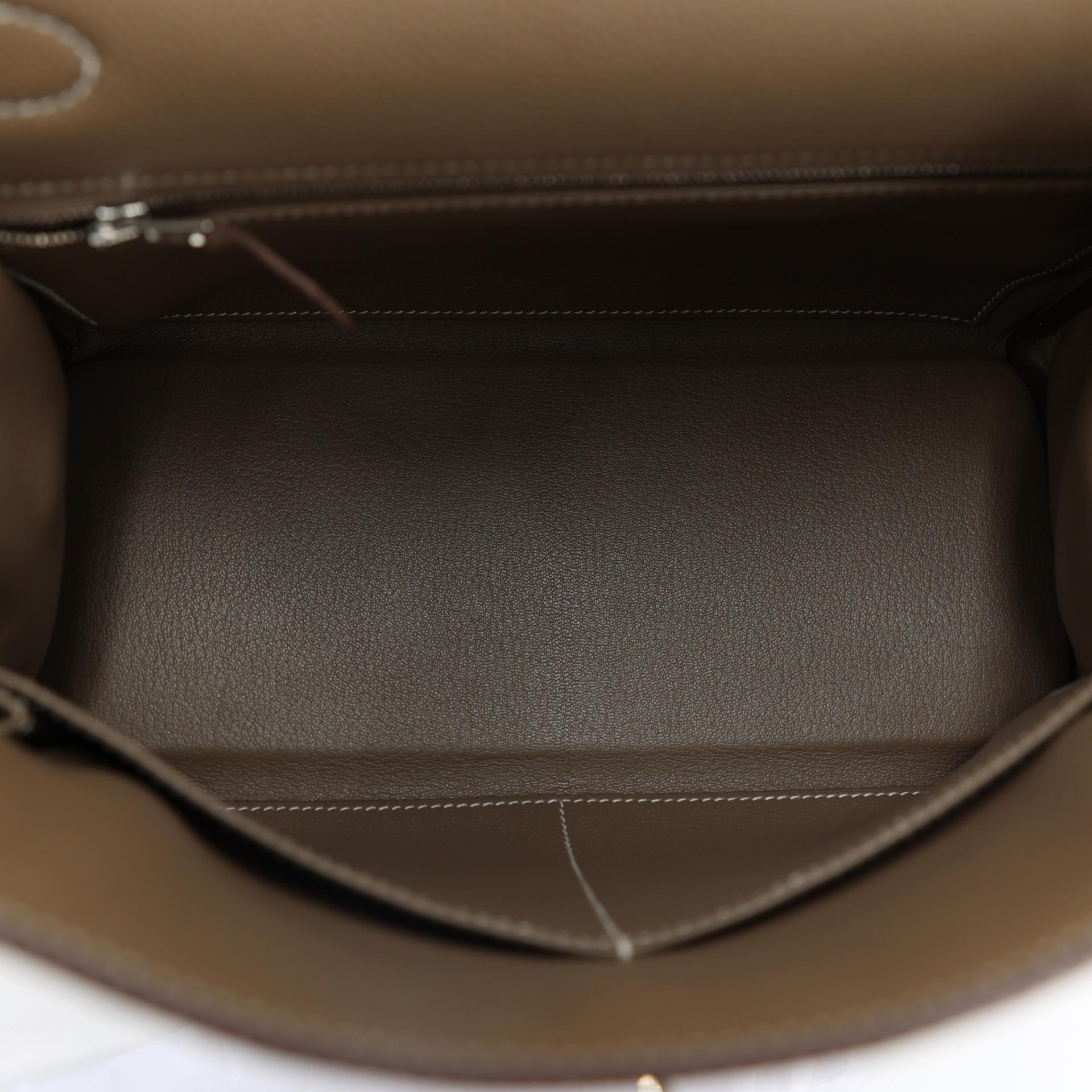 Excellent ( Rank SA ) HERMÈS Kelly 28 Etoupe (18) Togo Palladium hardware Y (2020) - 12
