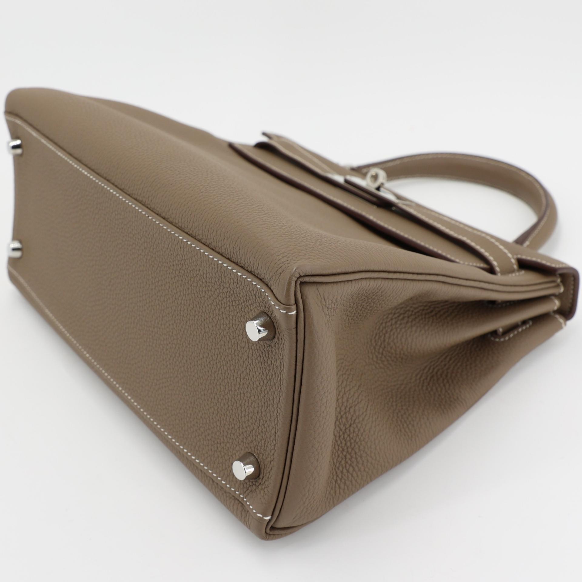 Excellent ( Rank SA ) HERMÈS Kelly 28 Etoupe (18) Togo Palladium hardware Y (2020) - 5