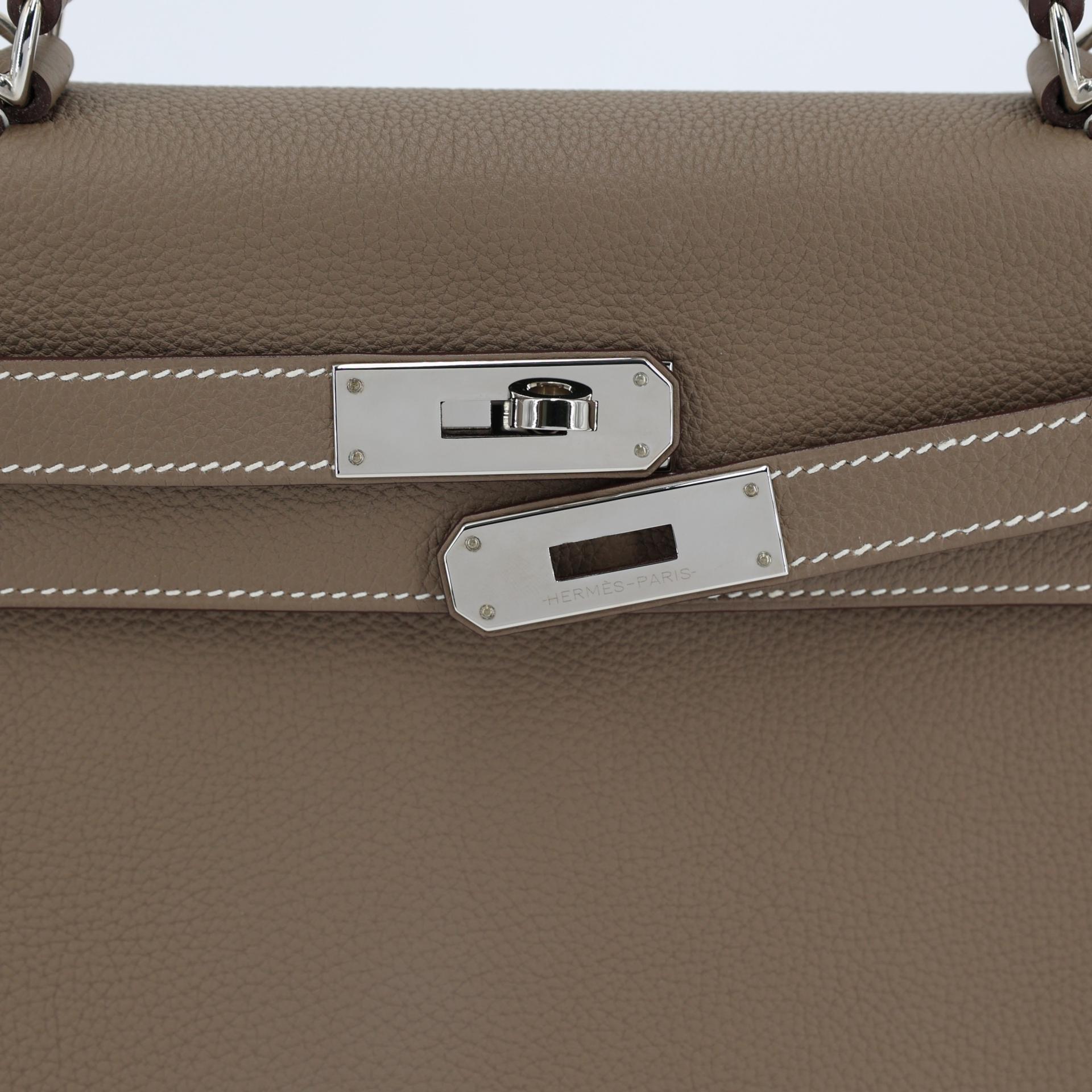 Excellent ( Rank SA ) HERMÈS Kelly 28 Etoupe (18) Togo Palladium hardware Y (2020) - 8