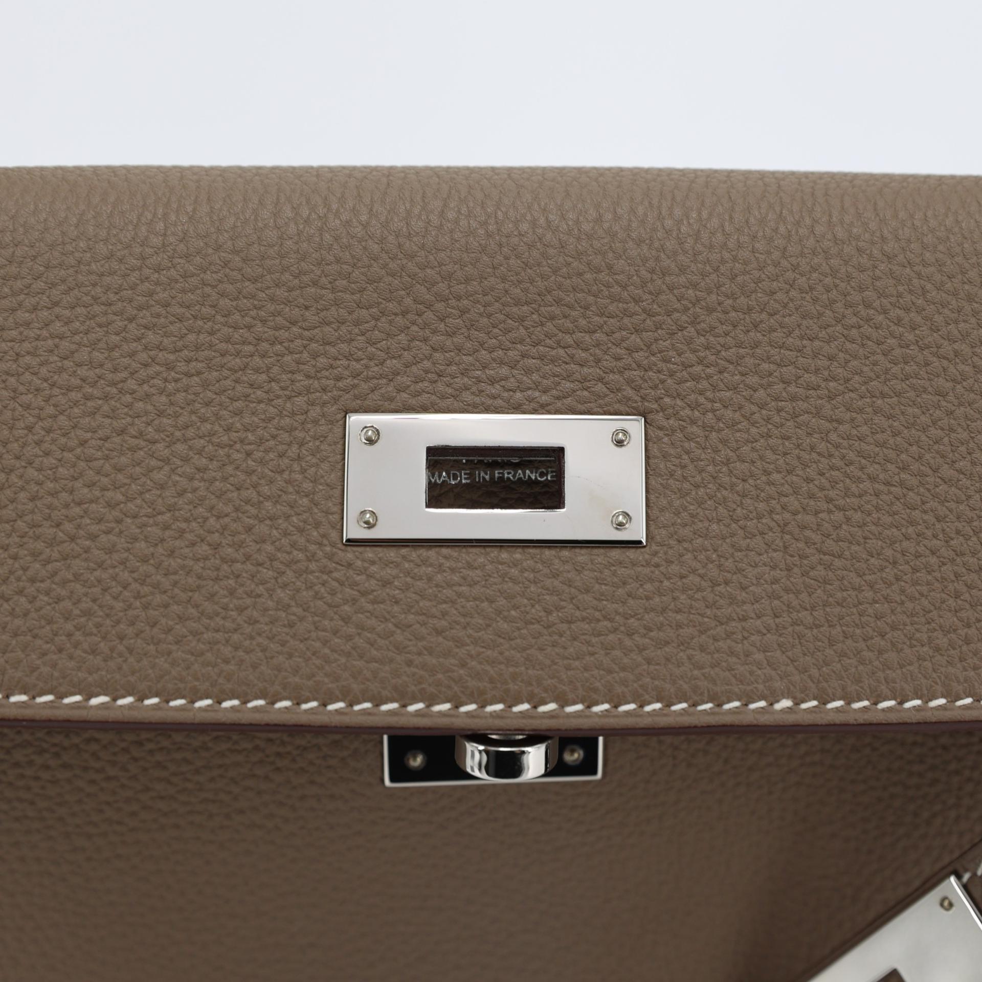 Excellent ( Rank SA ) HERMÈS Kelly 28 Etoupe (18) Togo Palladium hardware Y (2020) - 9